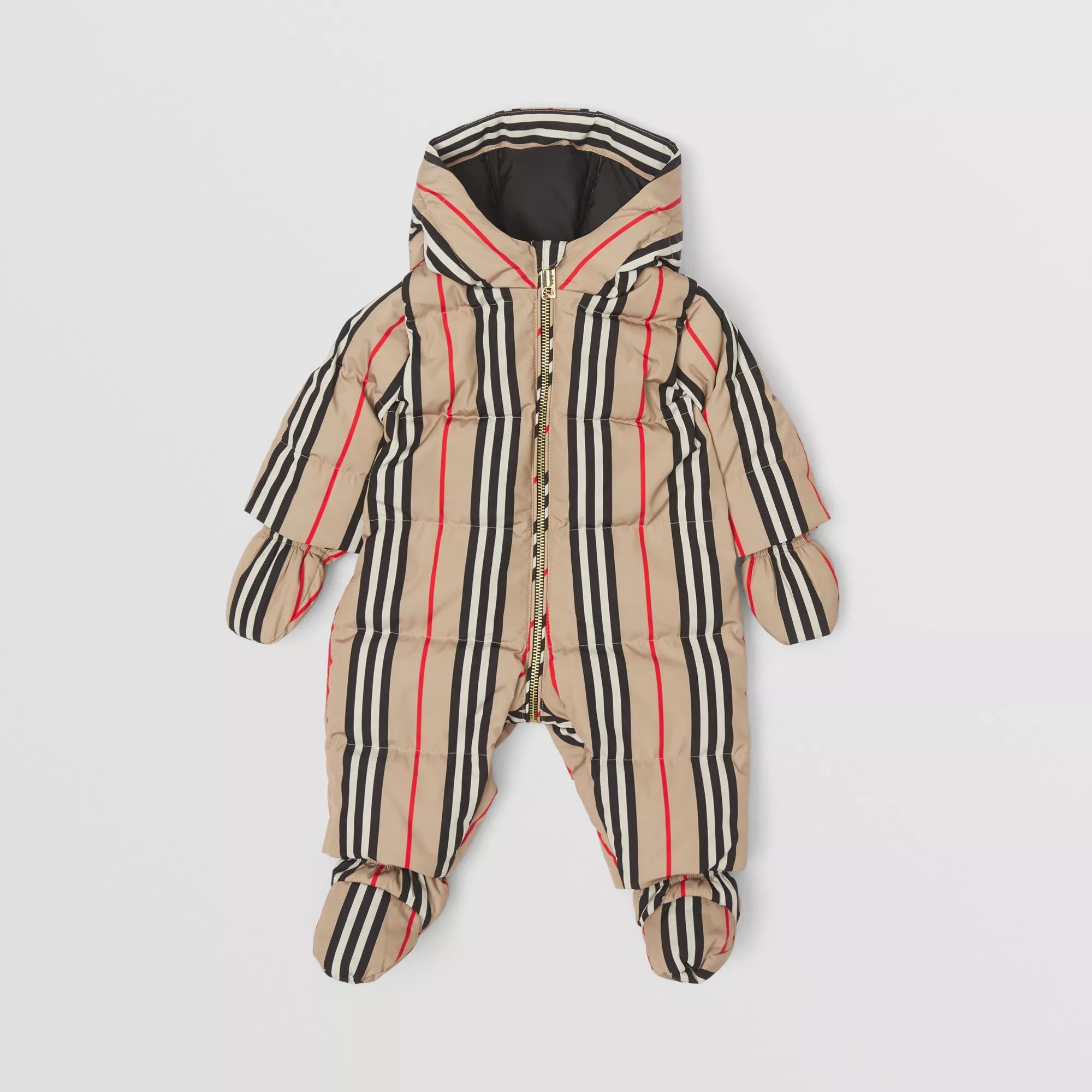 Baby Boys & Girls Beige Stripes Padded Down Babysuit