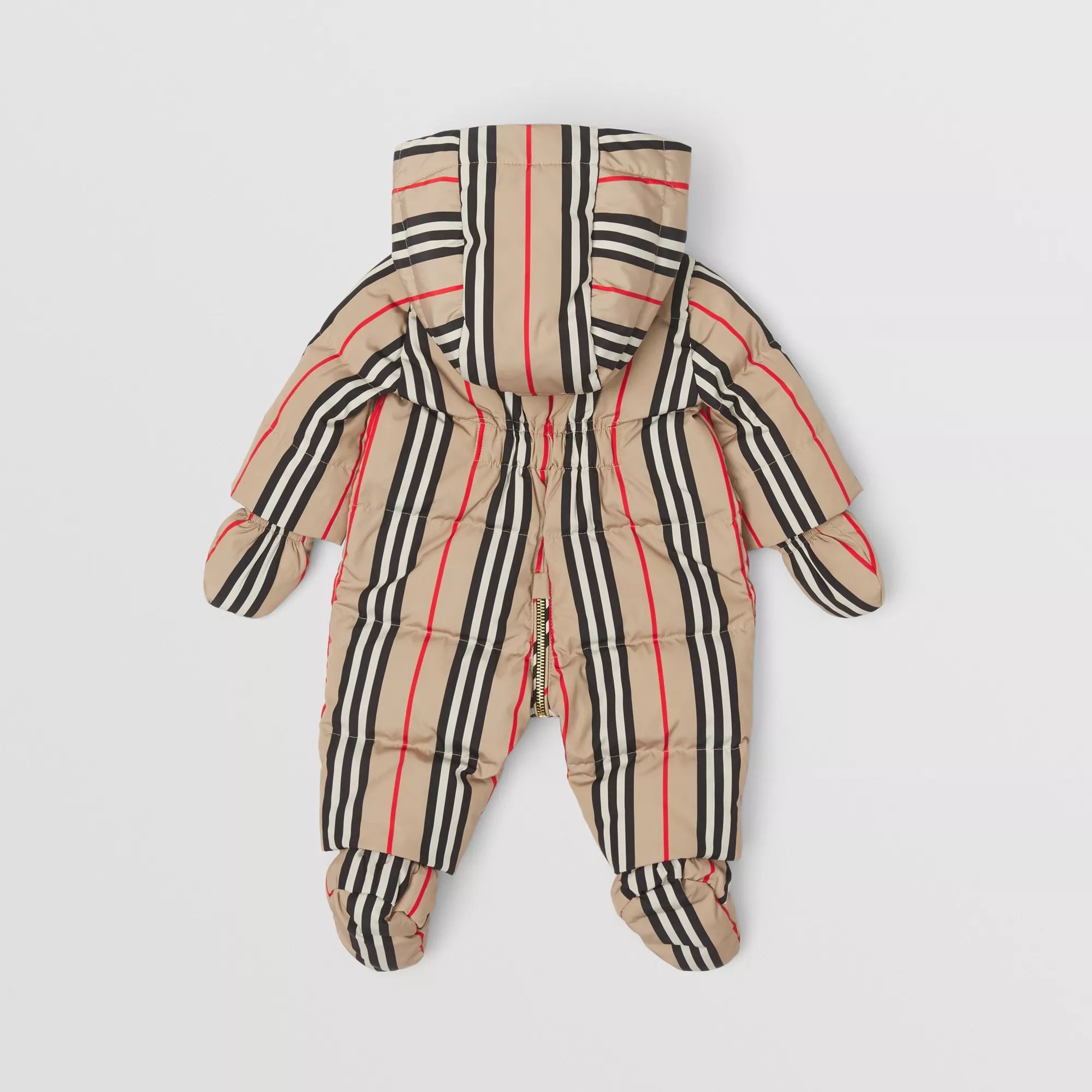 Baby Boys & Girls Beige Stripes Padded Down Babysuit