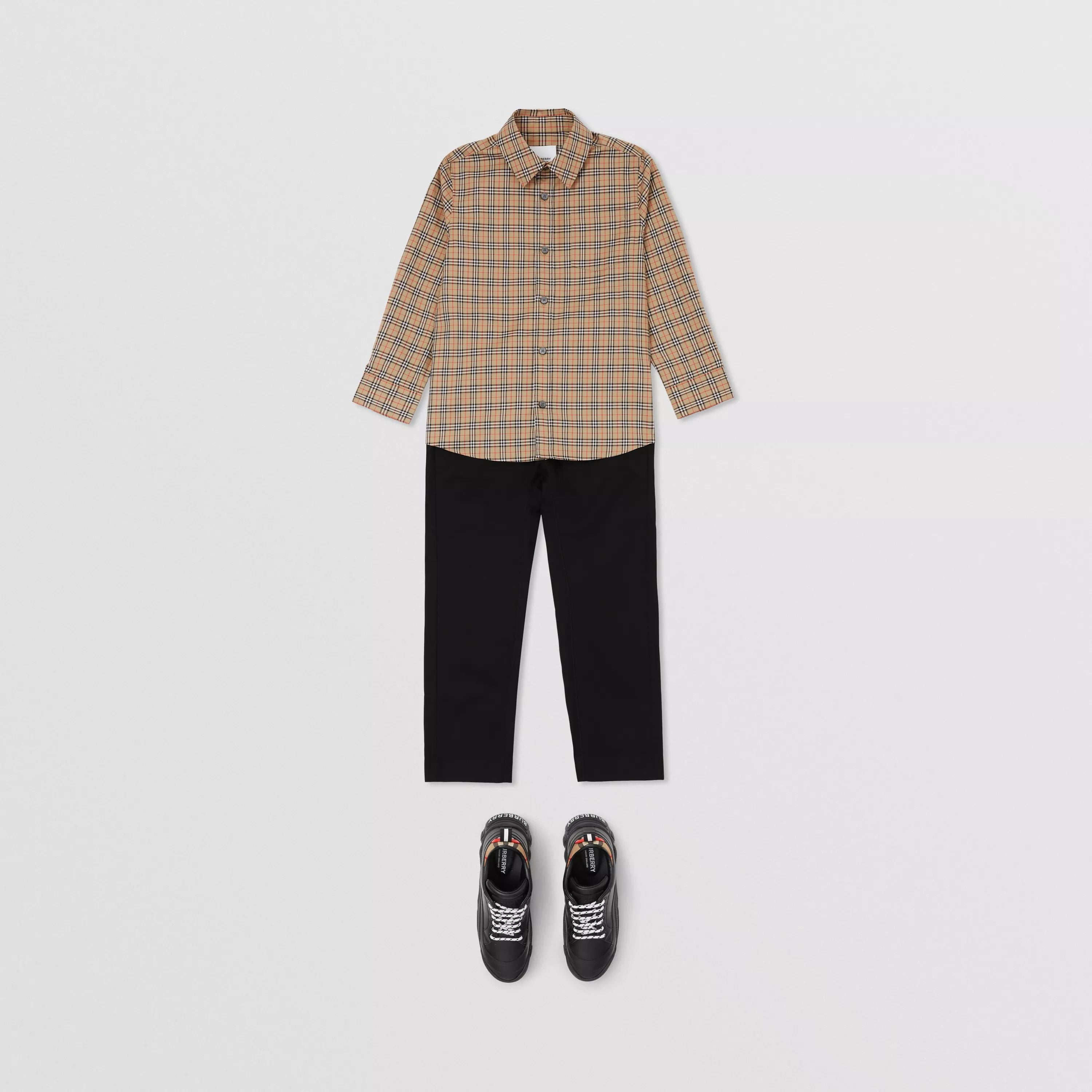 Boys Beige Check Cotton Shirt