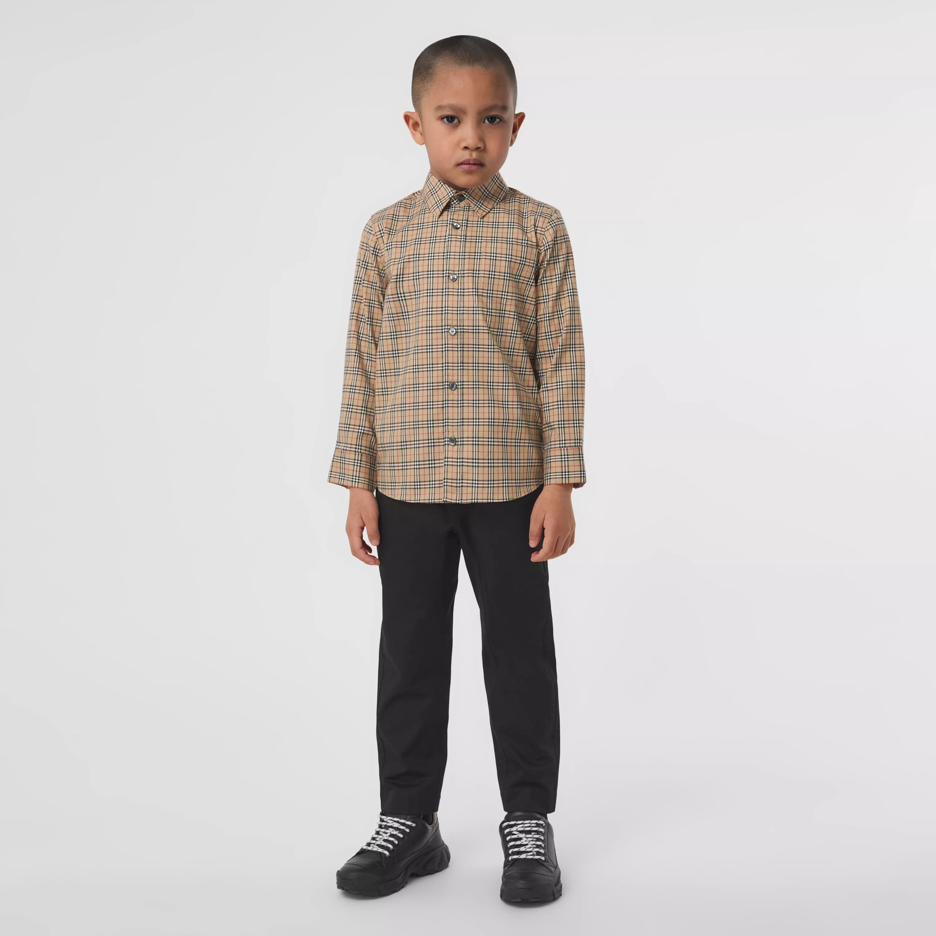 Boys Beige Check Cotton Shirt