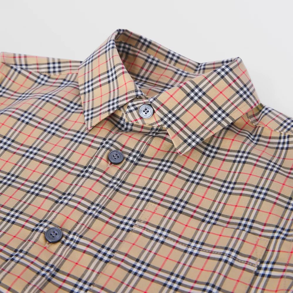 Boys Beige Check Cotton Short Sleeve Shirt