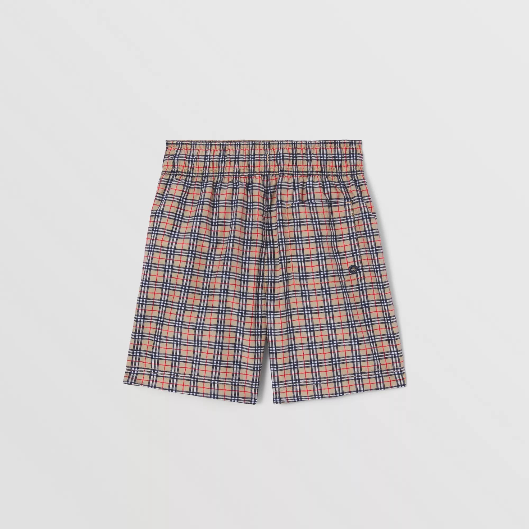 Boys Beige Check Swim Shorts