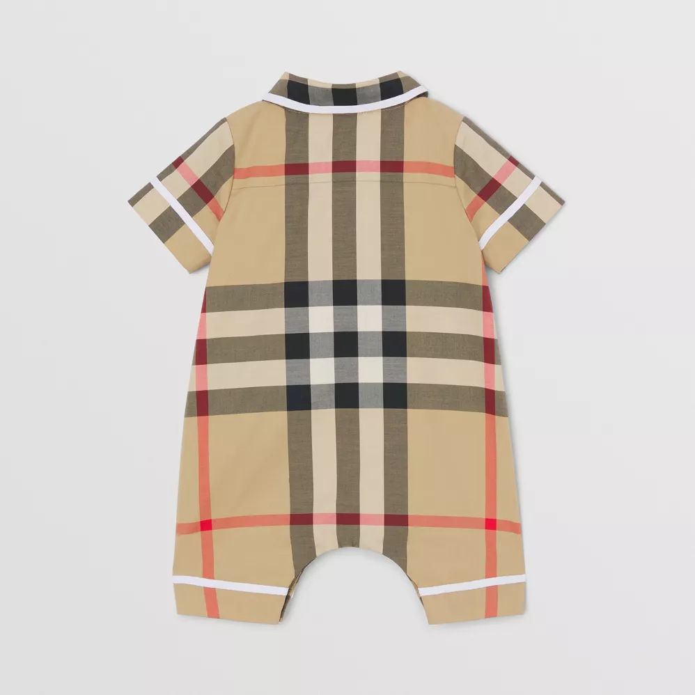 Baby Boys & Girls Beige Check Babysuit