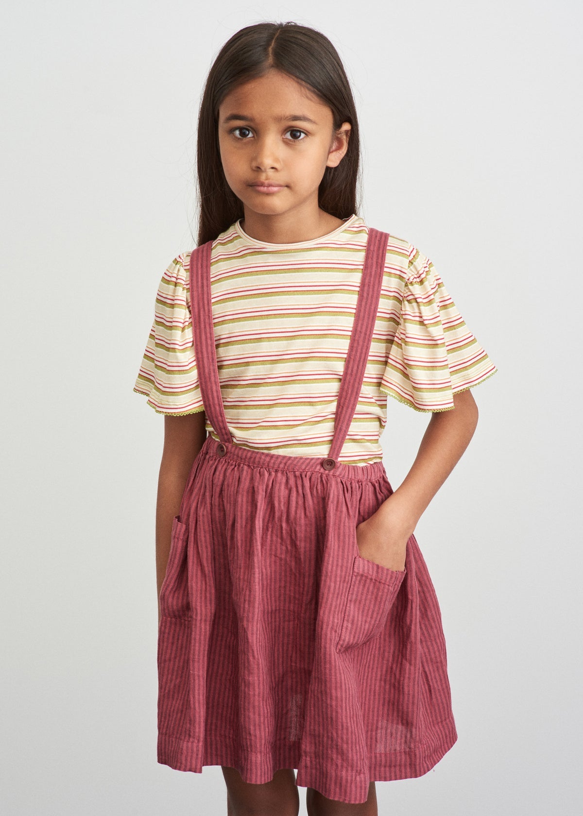 Boys & Girls Beige Stripe Cotton T-Shirt