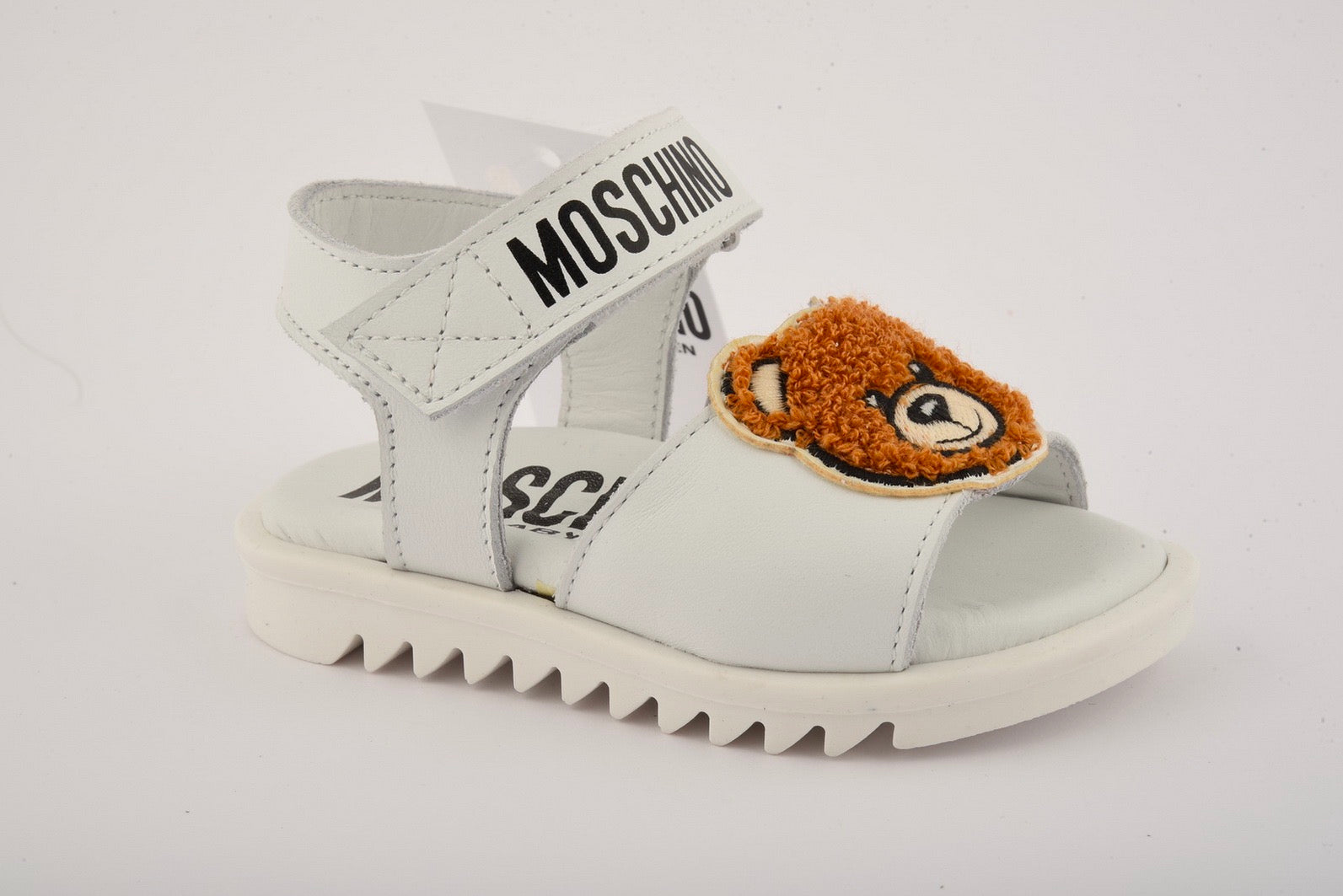 Boys Girls White Patch Teddy Sandals