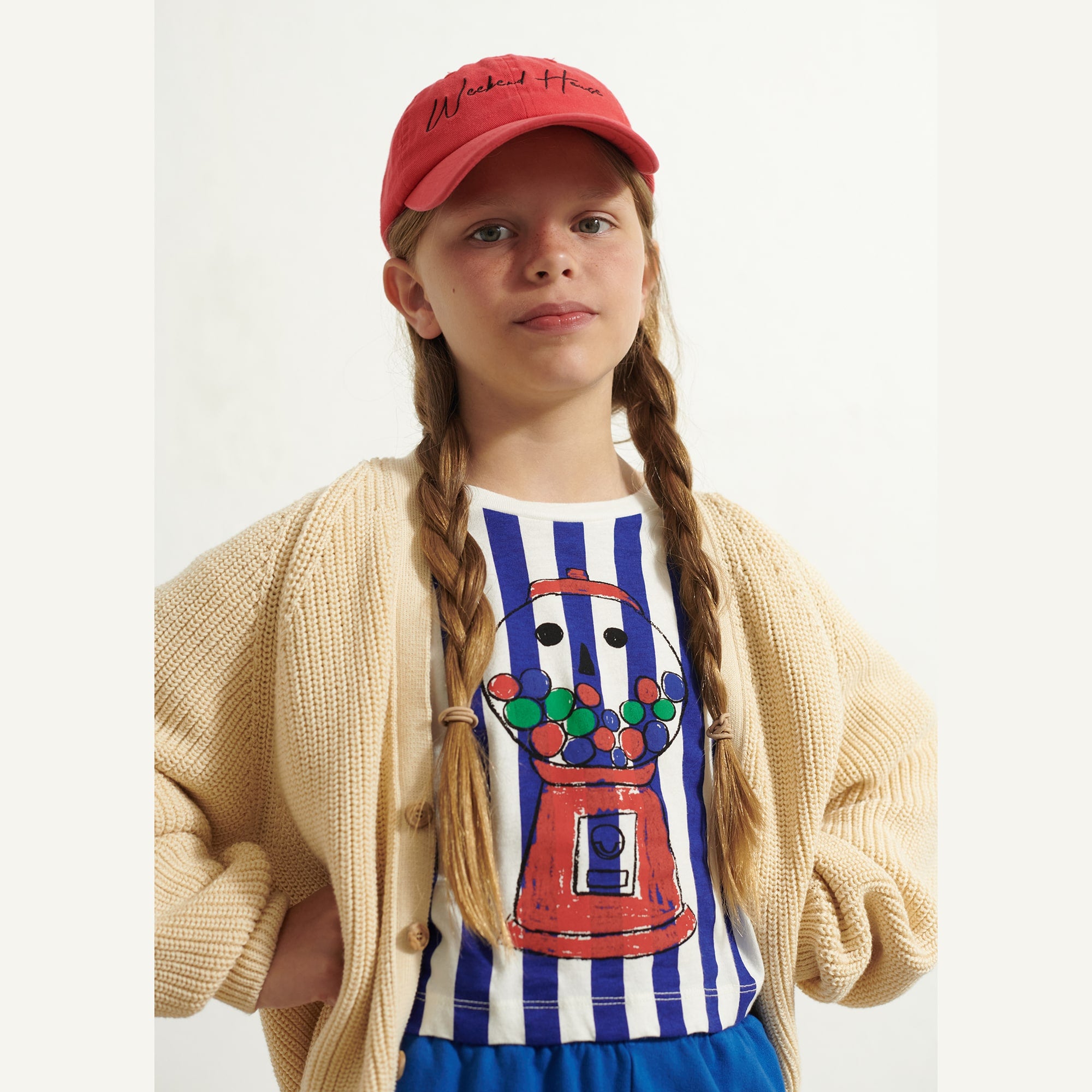 Girls Blue Stripes Cotton T-Shirt