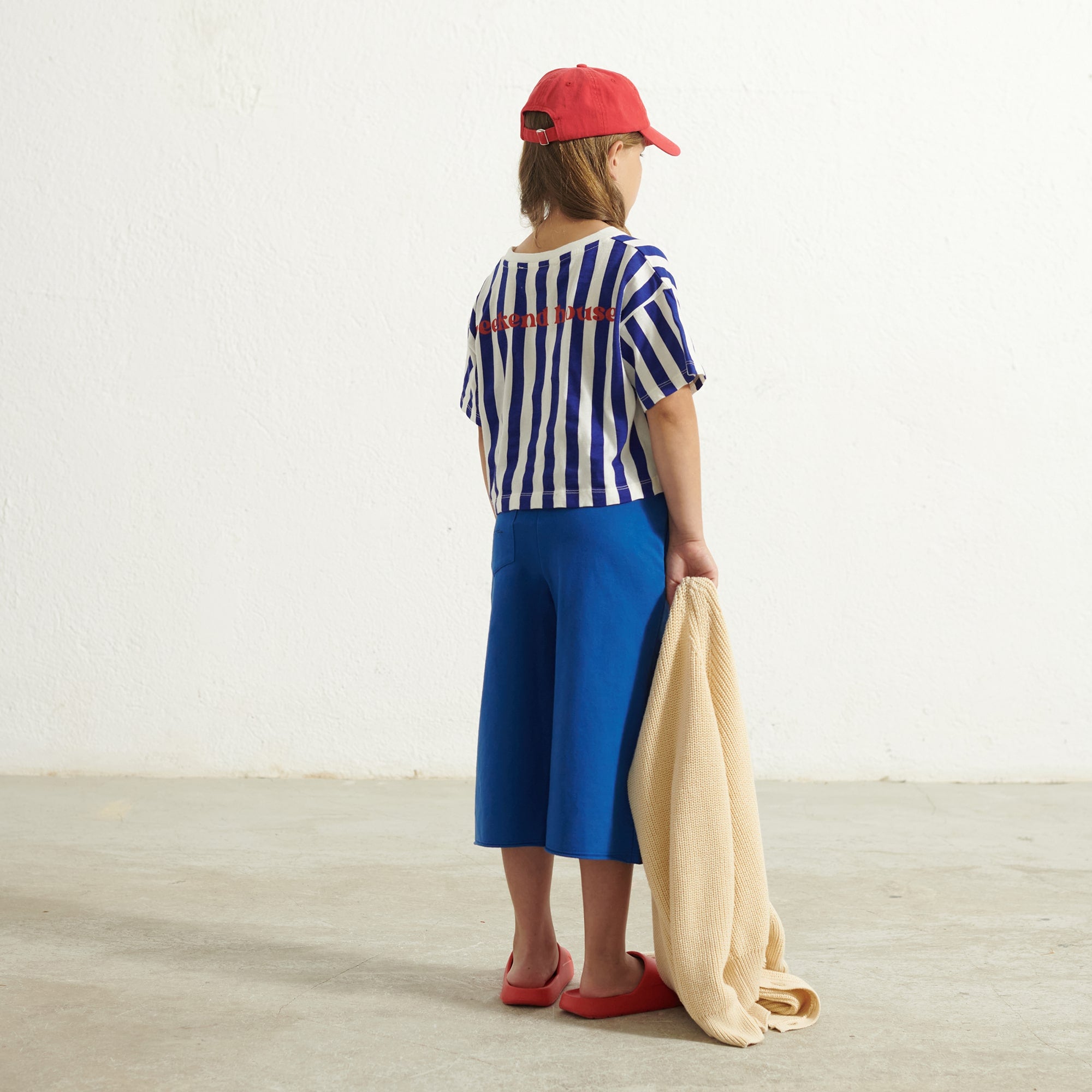 Girls Blue Stripes Cotton T-Shirt