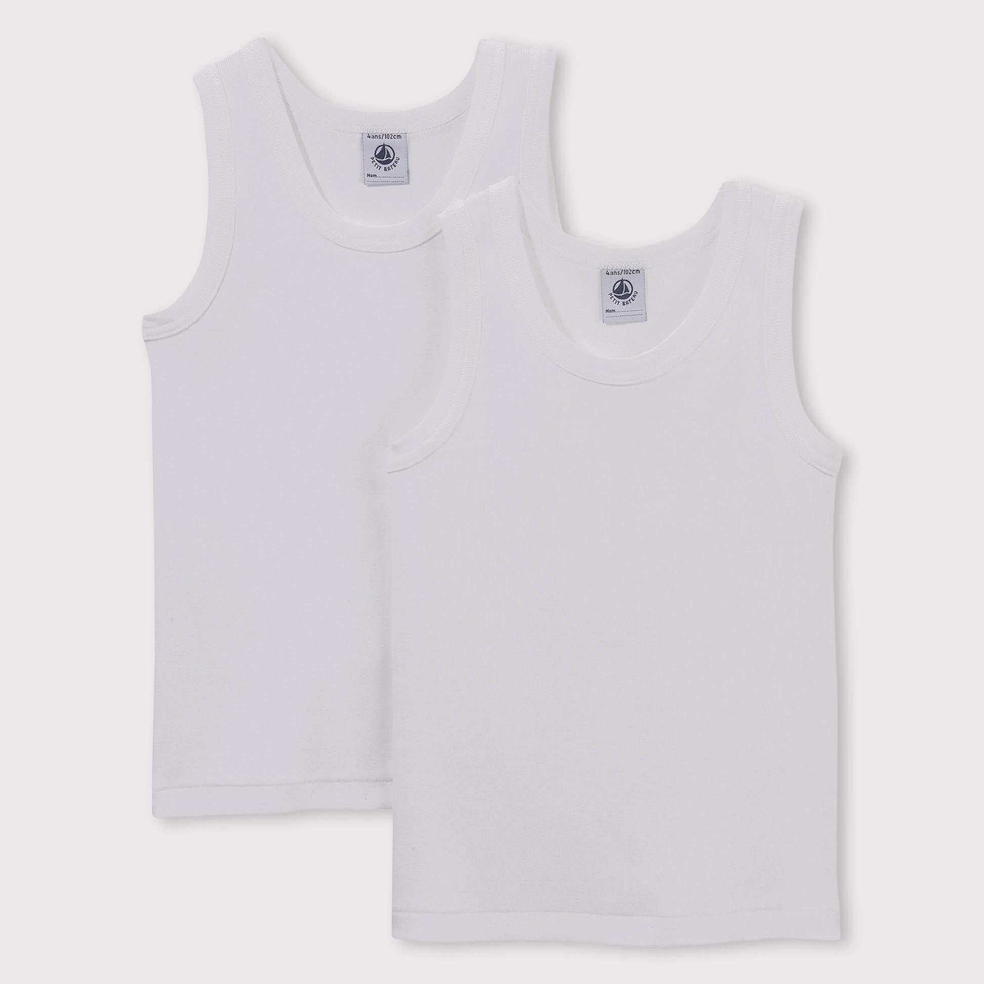 Boys White Cotton Vest (2 Pack)