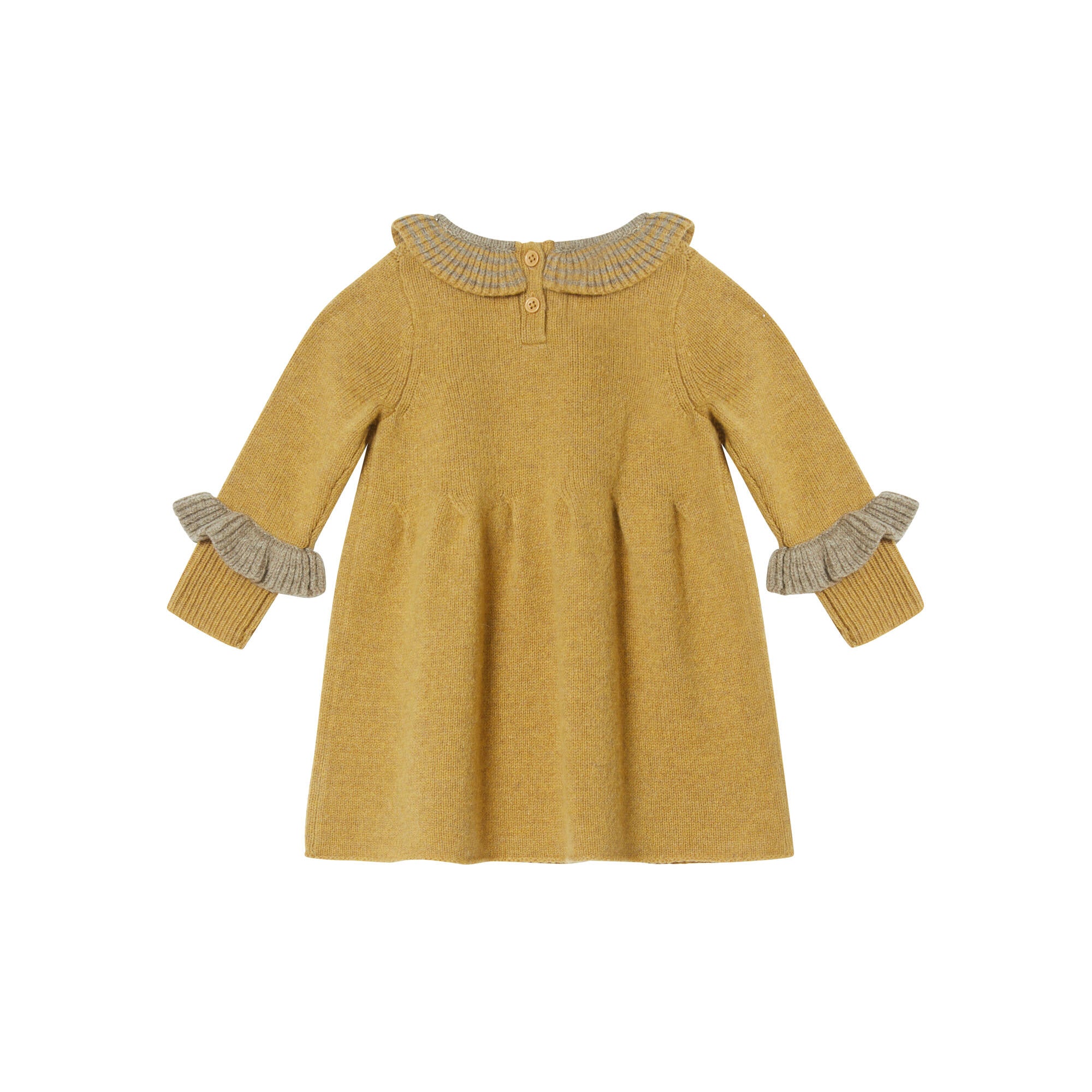 Girls Yellow Ruffle Wool Dress