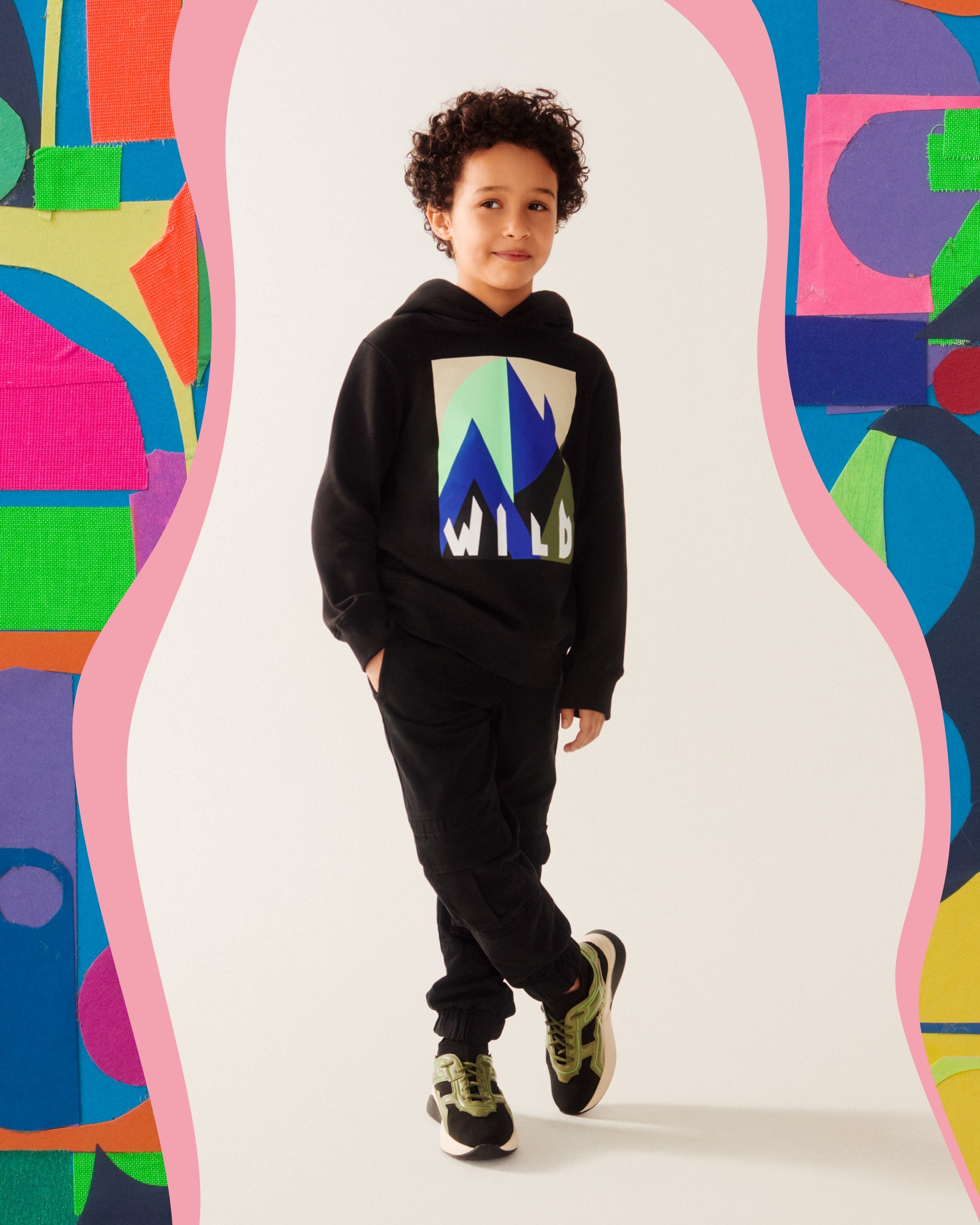 Boys Black Pattern Hooded Sweatshirt