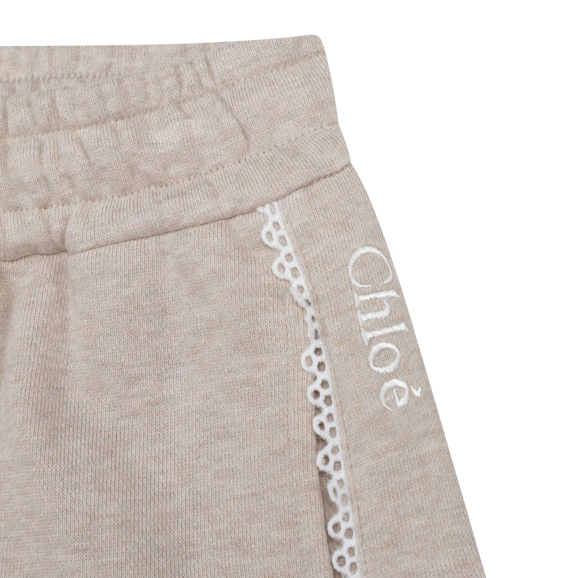Girls Beige Logo Cotton Shorts