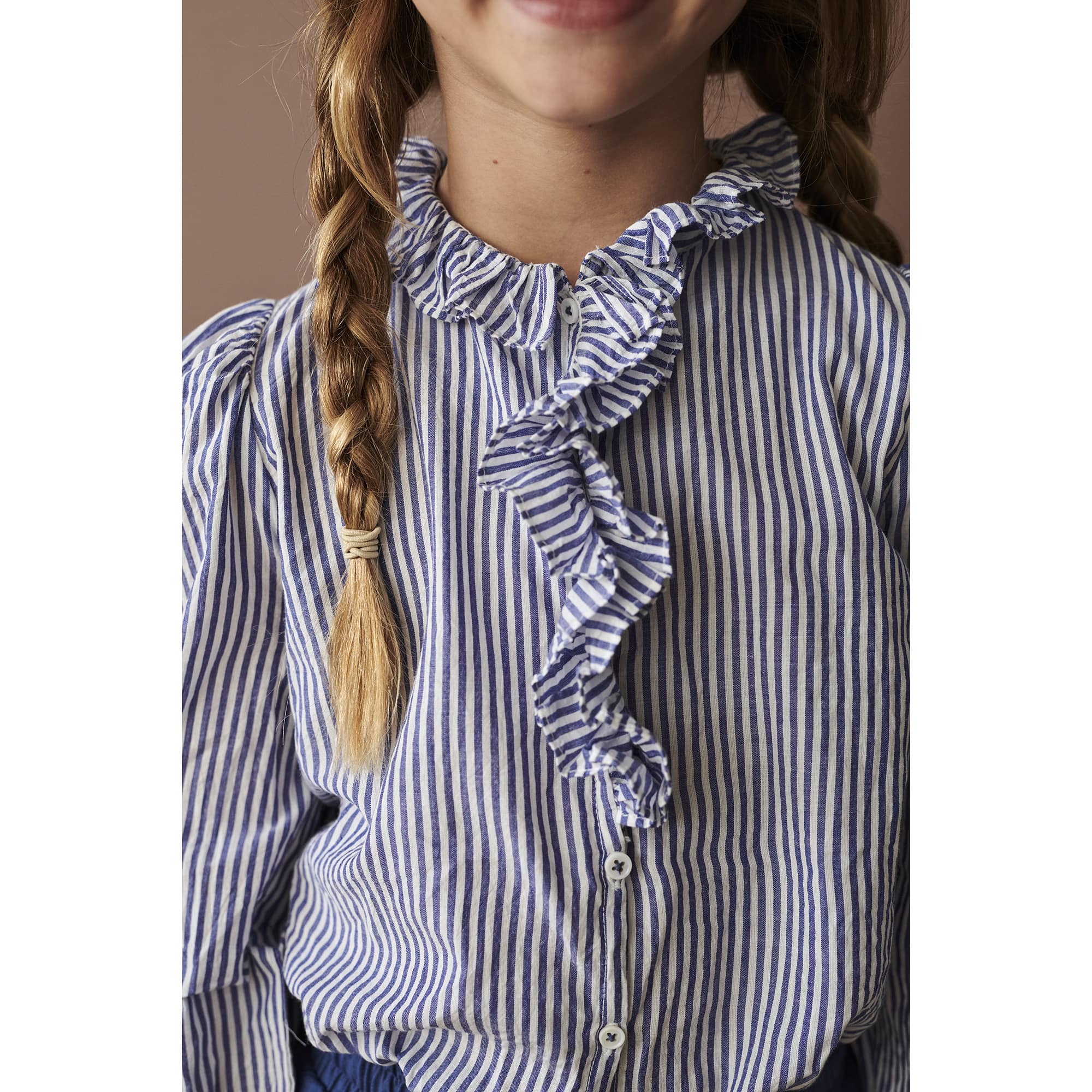 Girls Blue Stripes Cotton Shirt