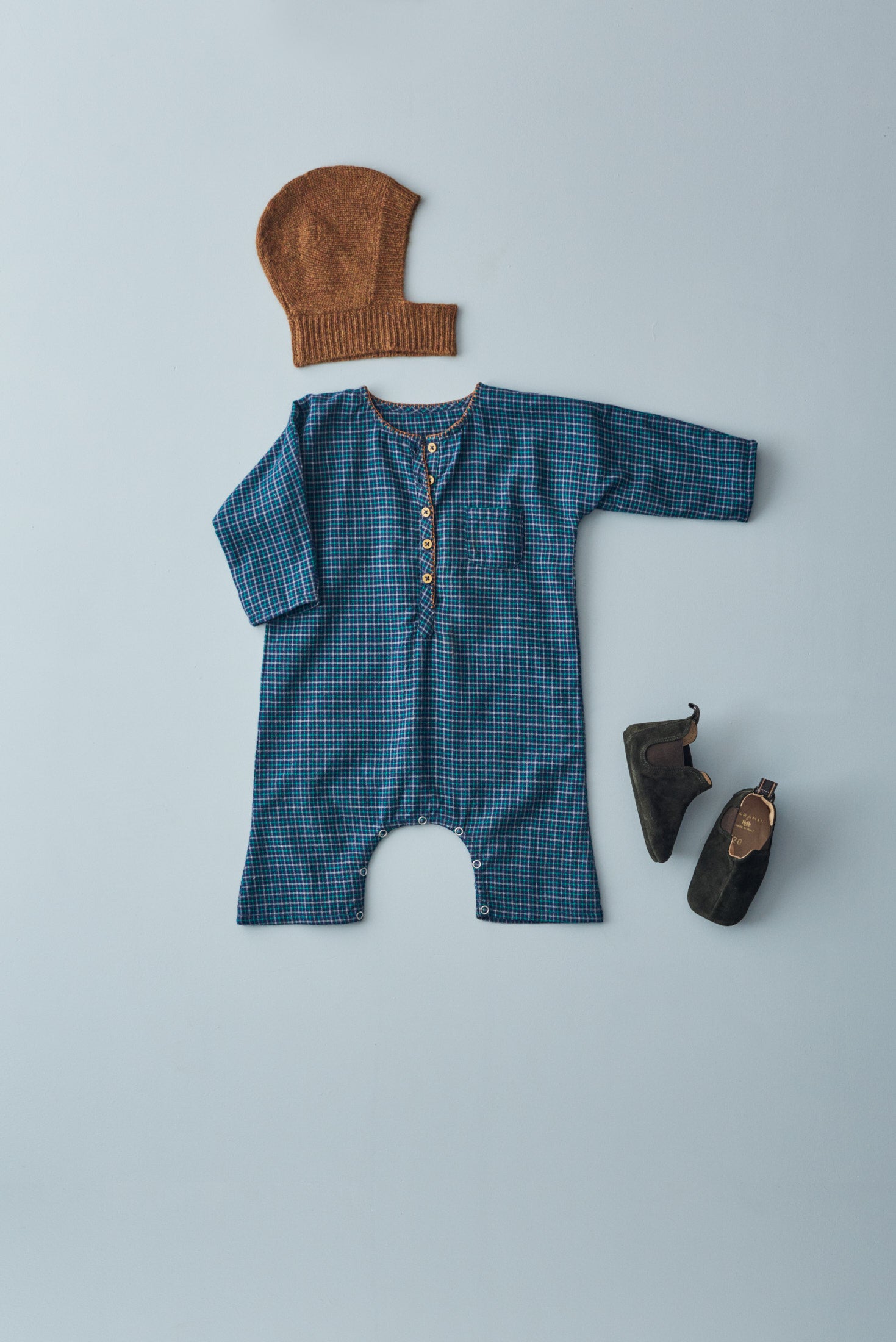 Baby Boys & Girls Blue Check Cotton Babysuit