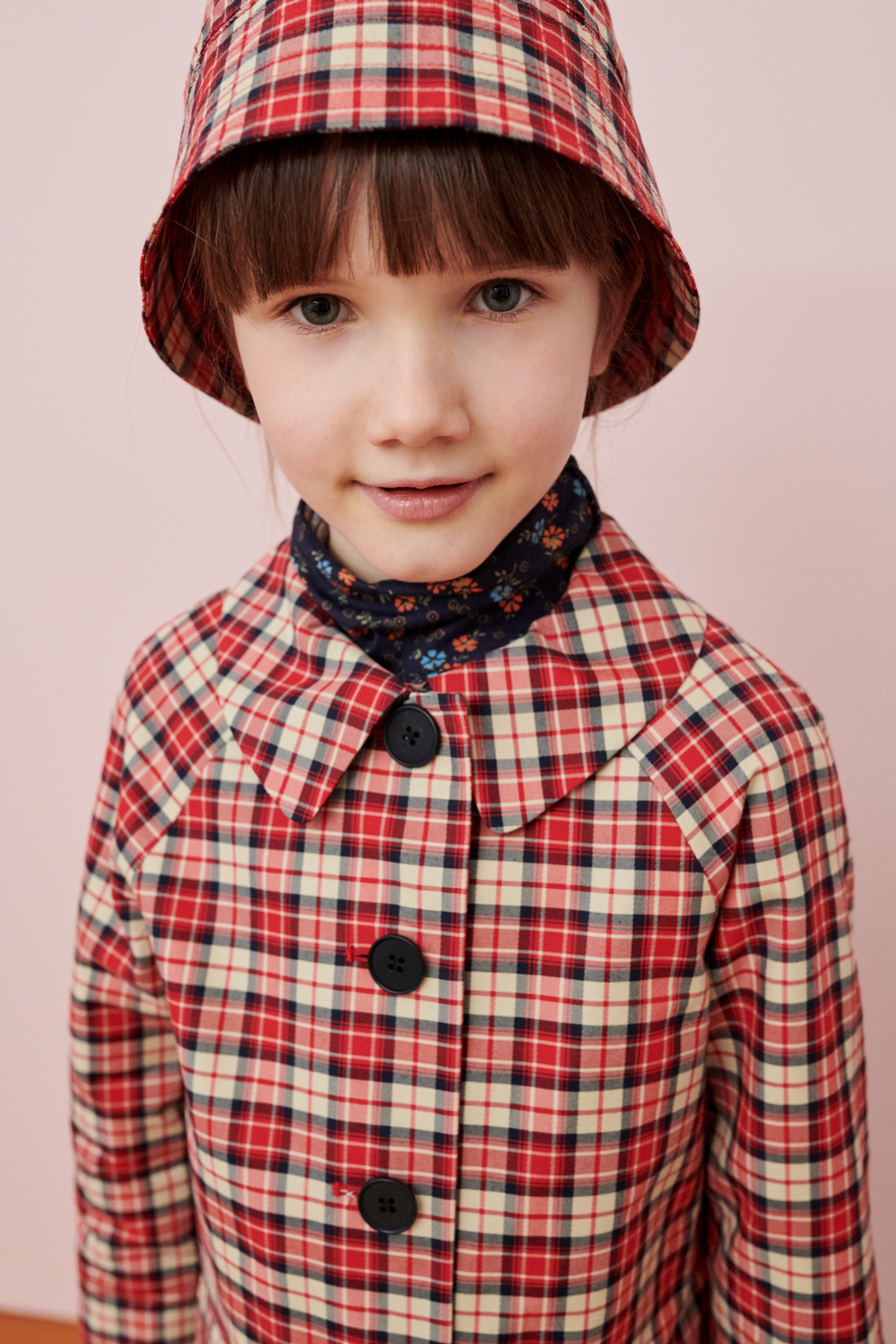 Girls Red Check Coat