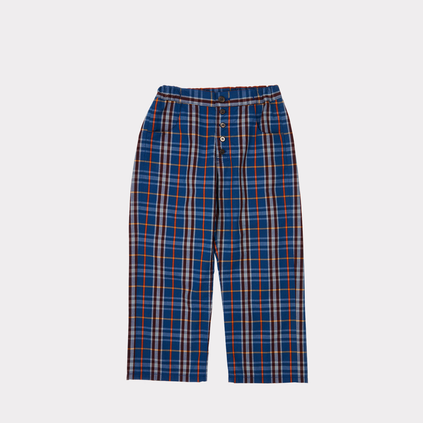 Boys Blue Check Cotton Trousers