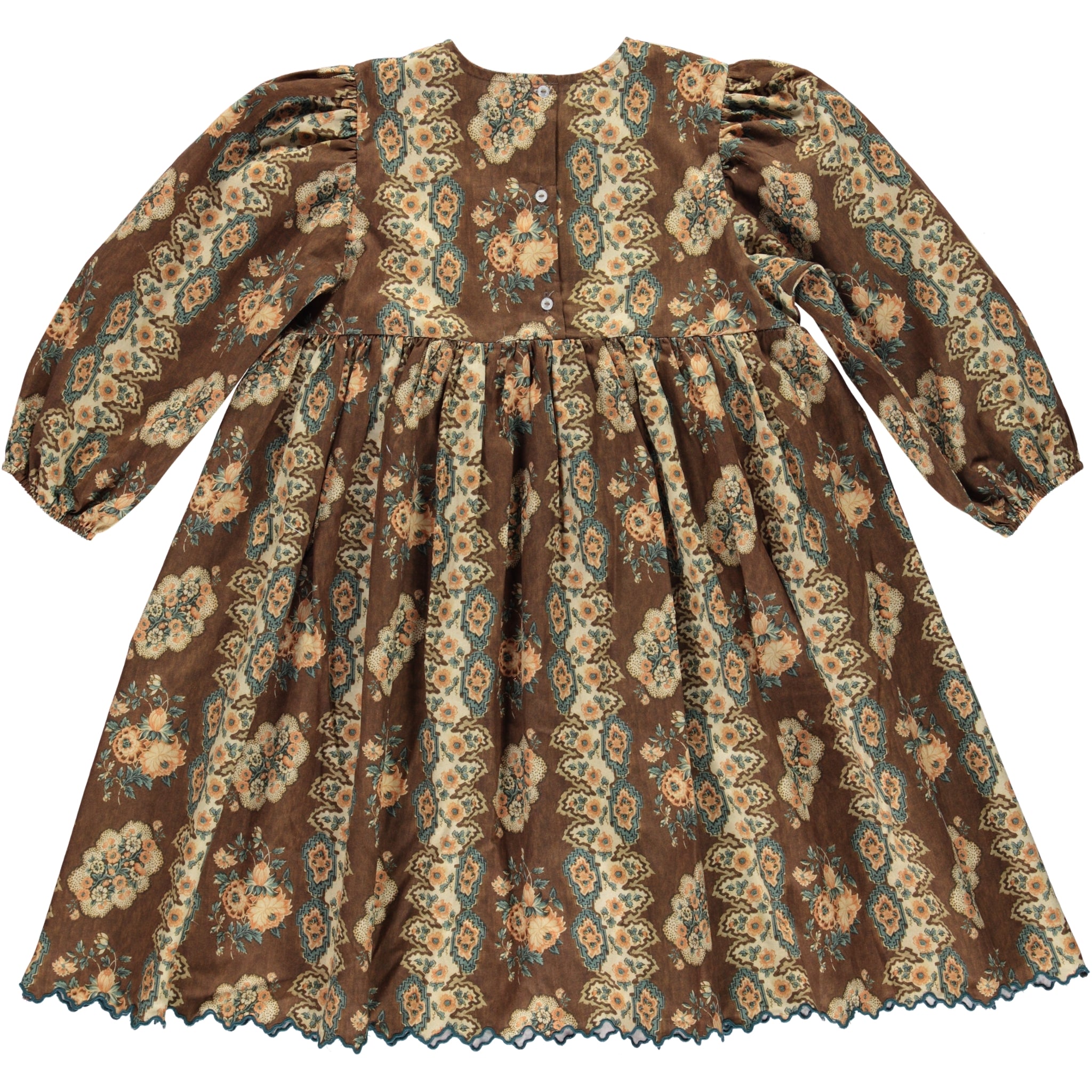 Girls Brown Flowers Cotton Dress