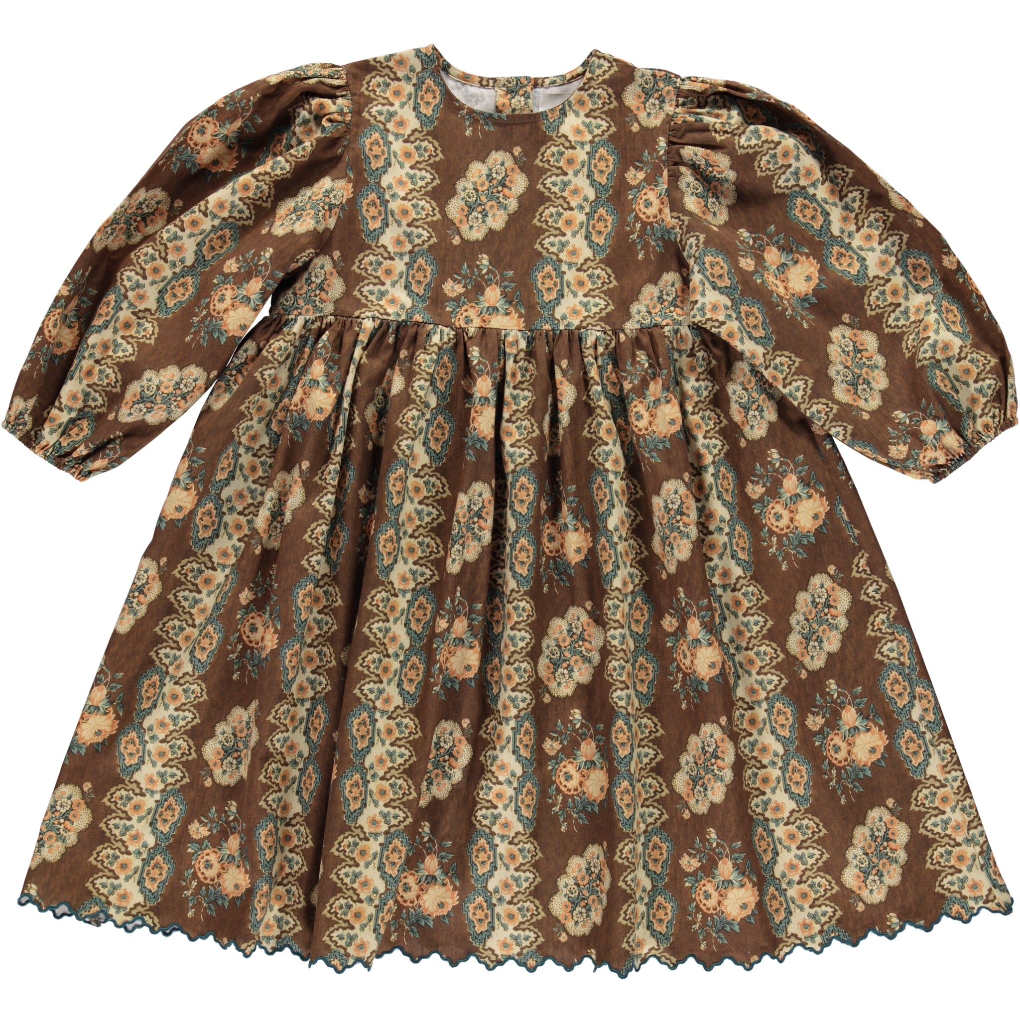 Girls Brown Flowers Cotton Dress