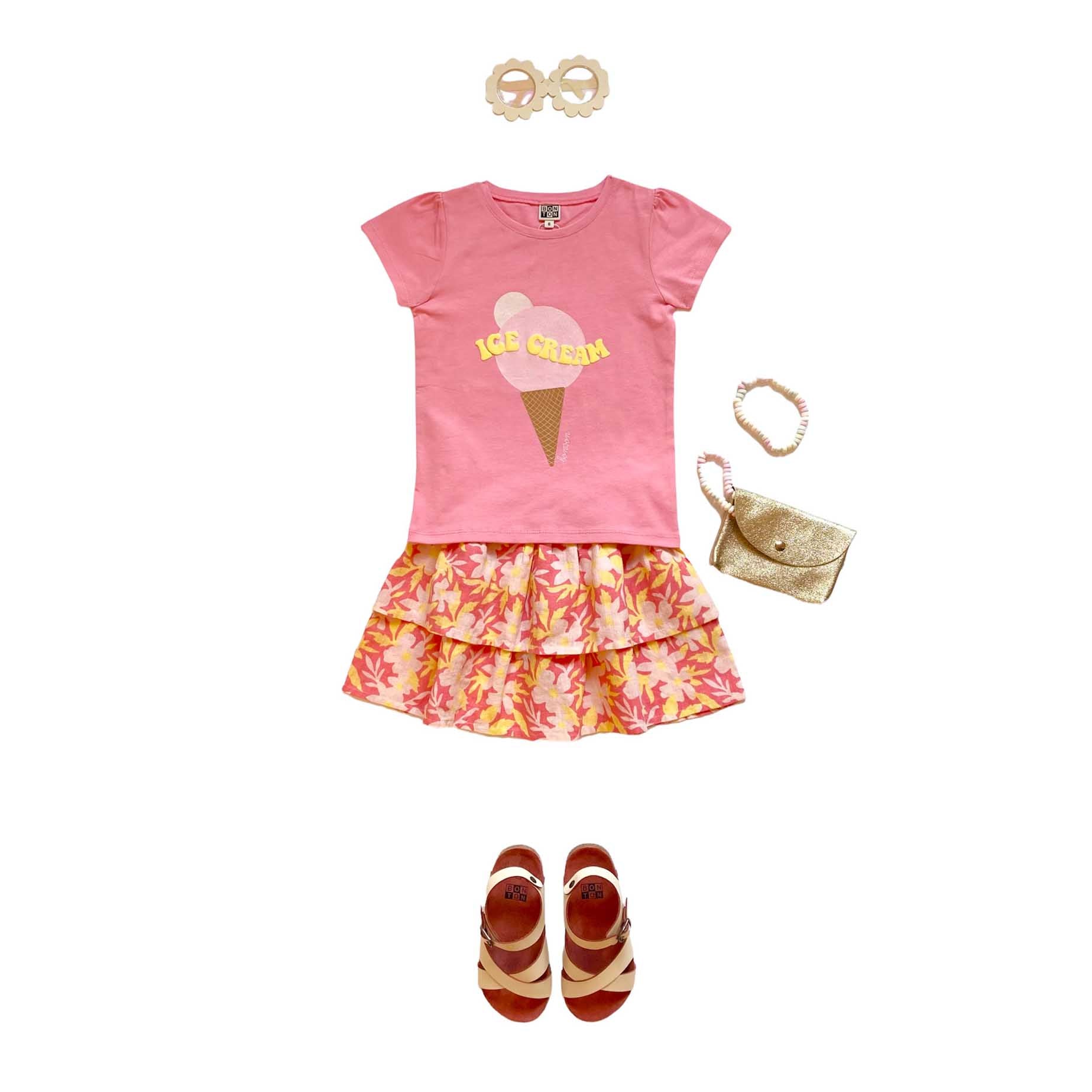 Girls Pink Floral Cotton Skirt