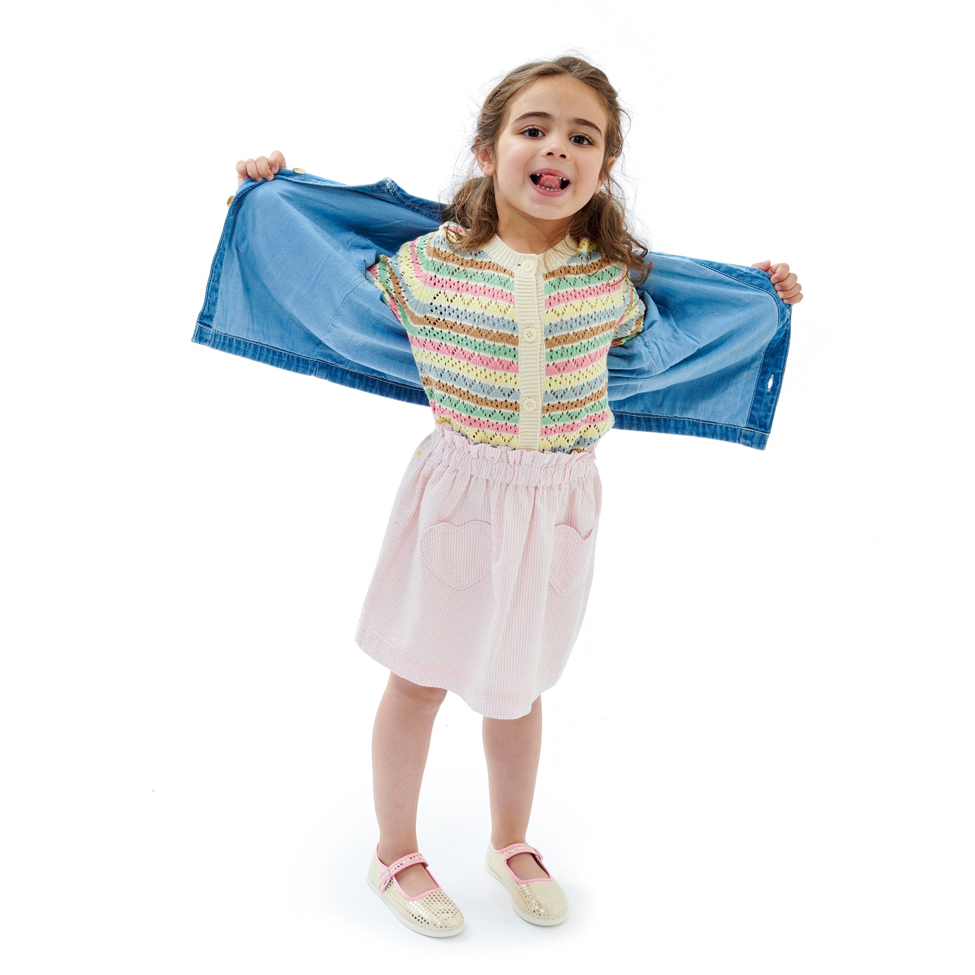 Girls Pink Stripes Cotton Skirt