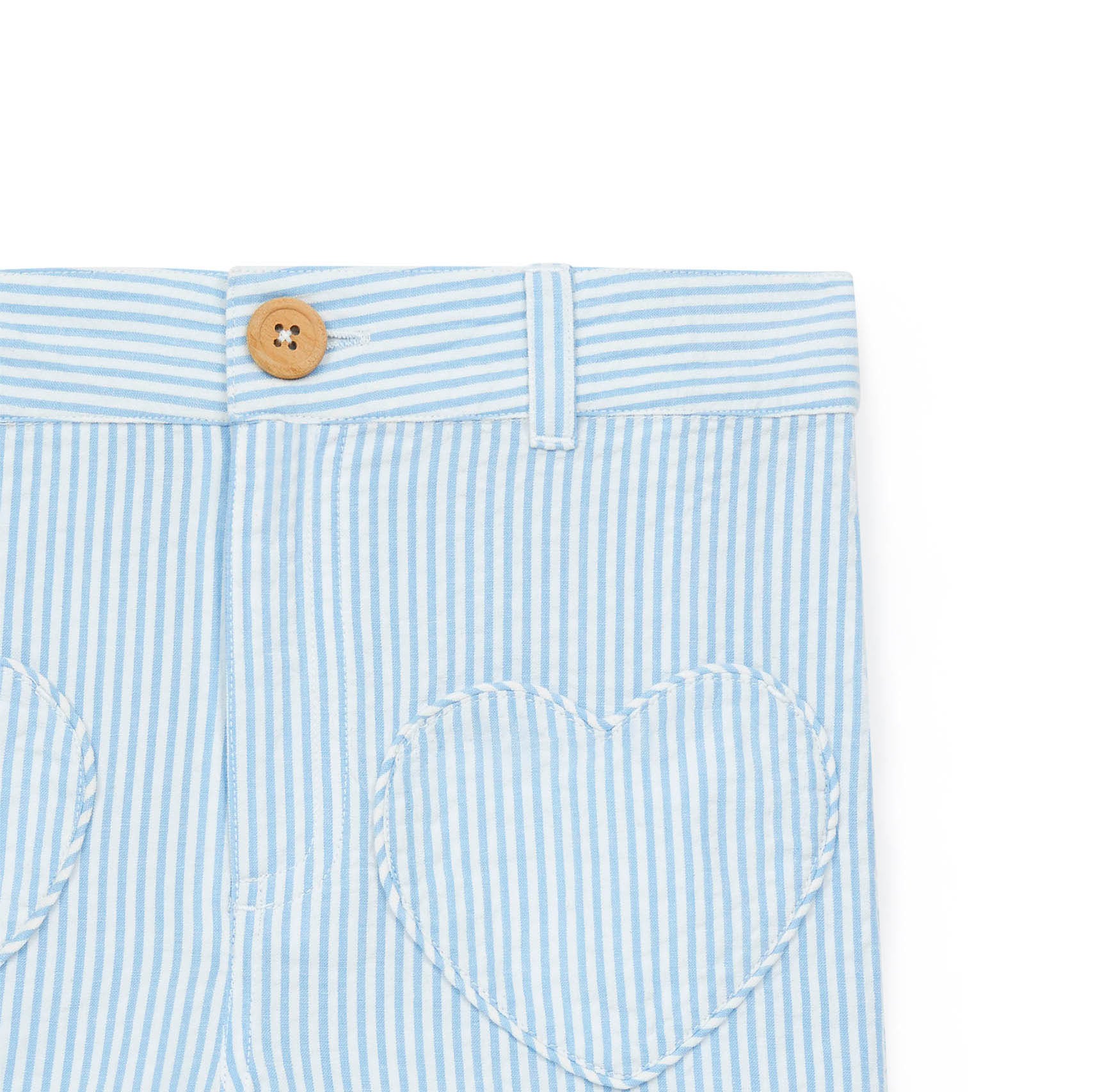 Girls Blue Stripes Cotton Shorts