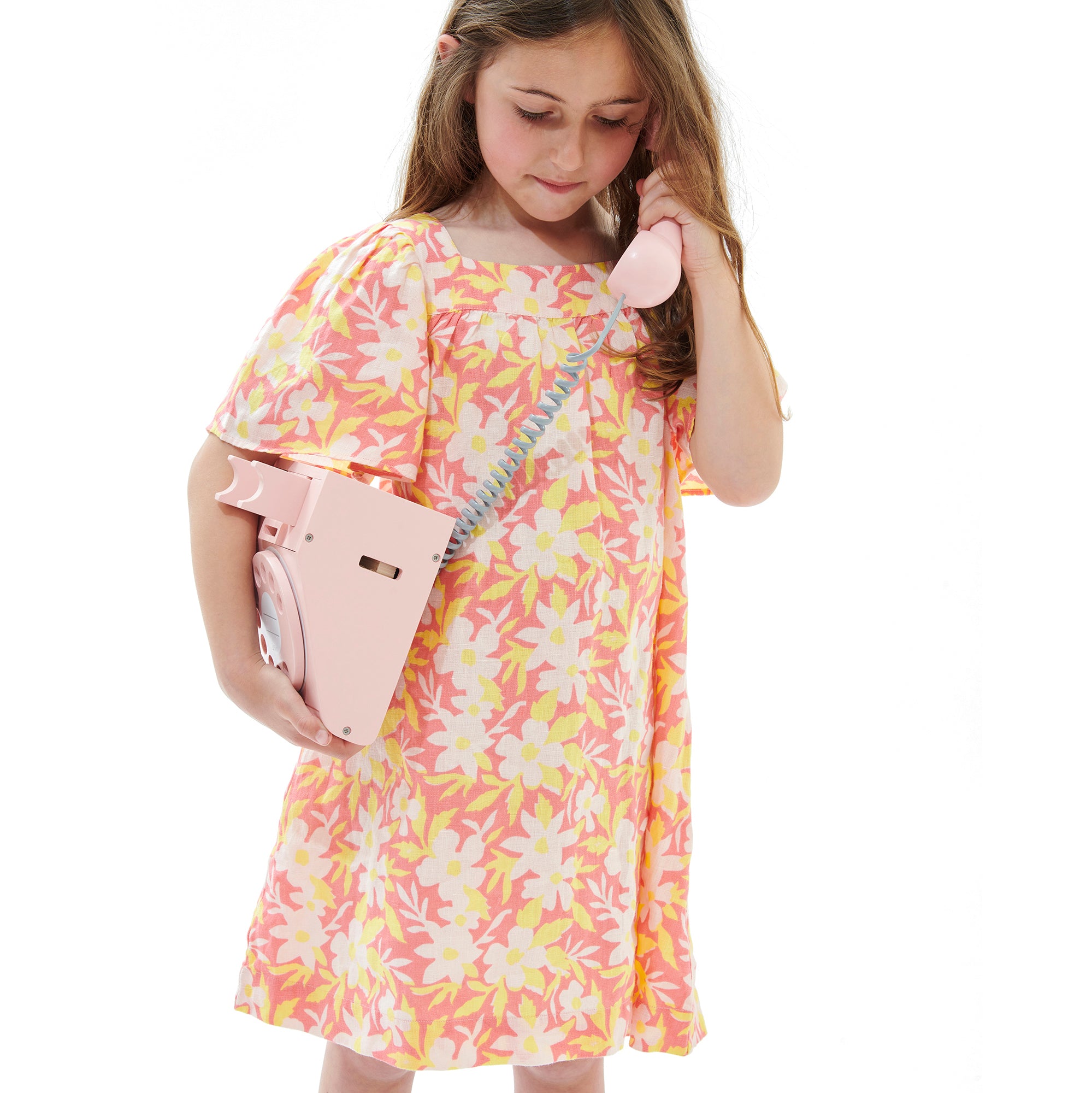 Girls Pink Flowers Cotton Dress