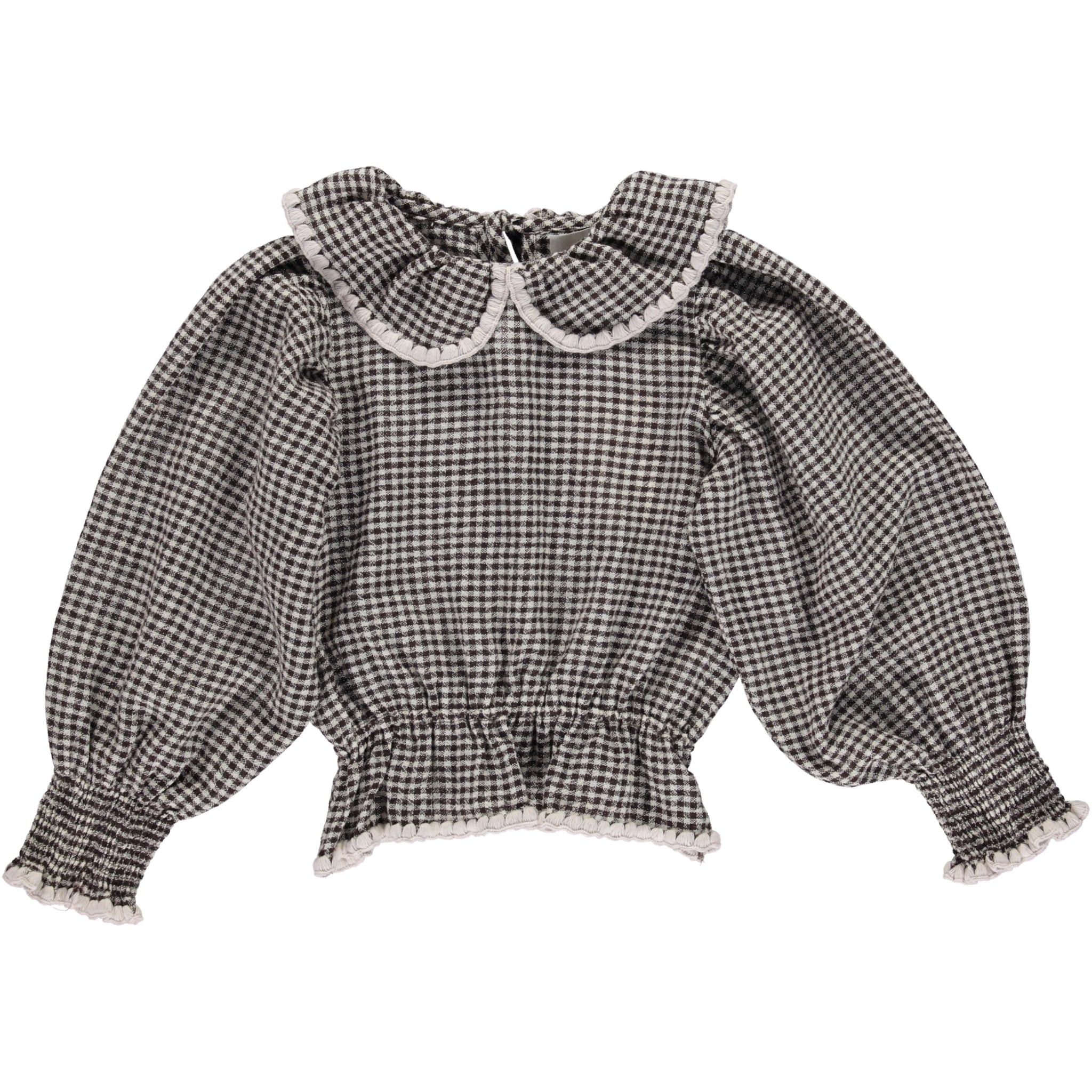 Girls Black Check Ruffled Wool Top