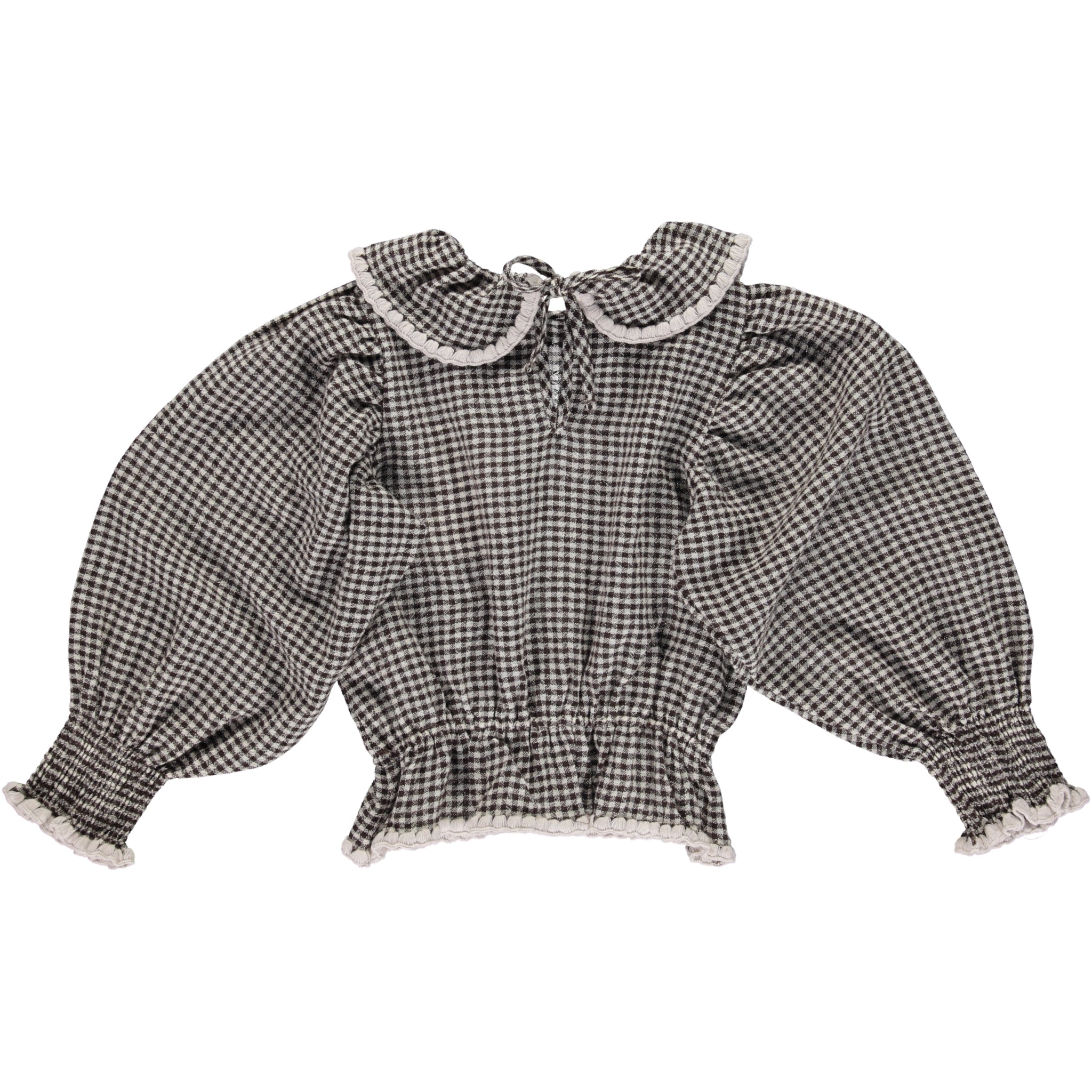 Girls Black Check Ruffled Wool Top