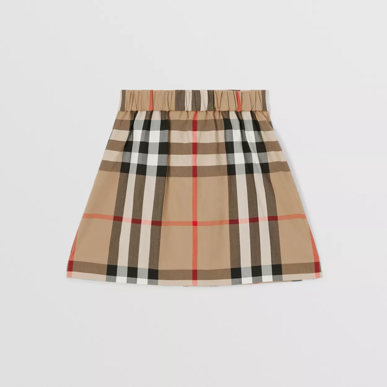 Girls Beige Check Cotton Skirt