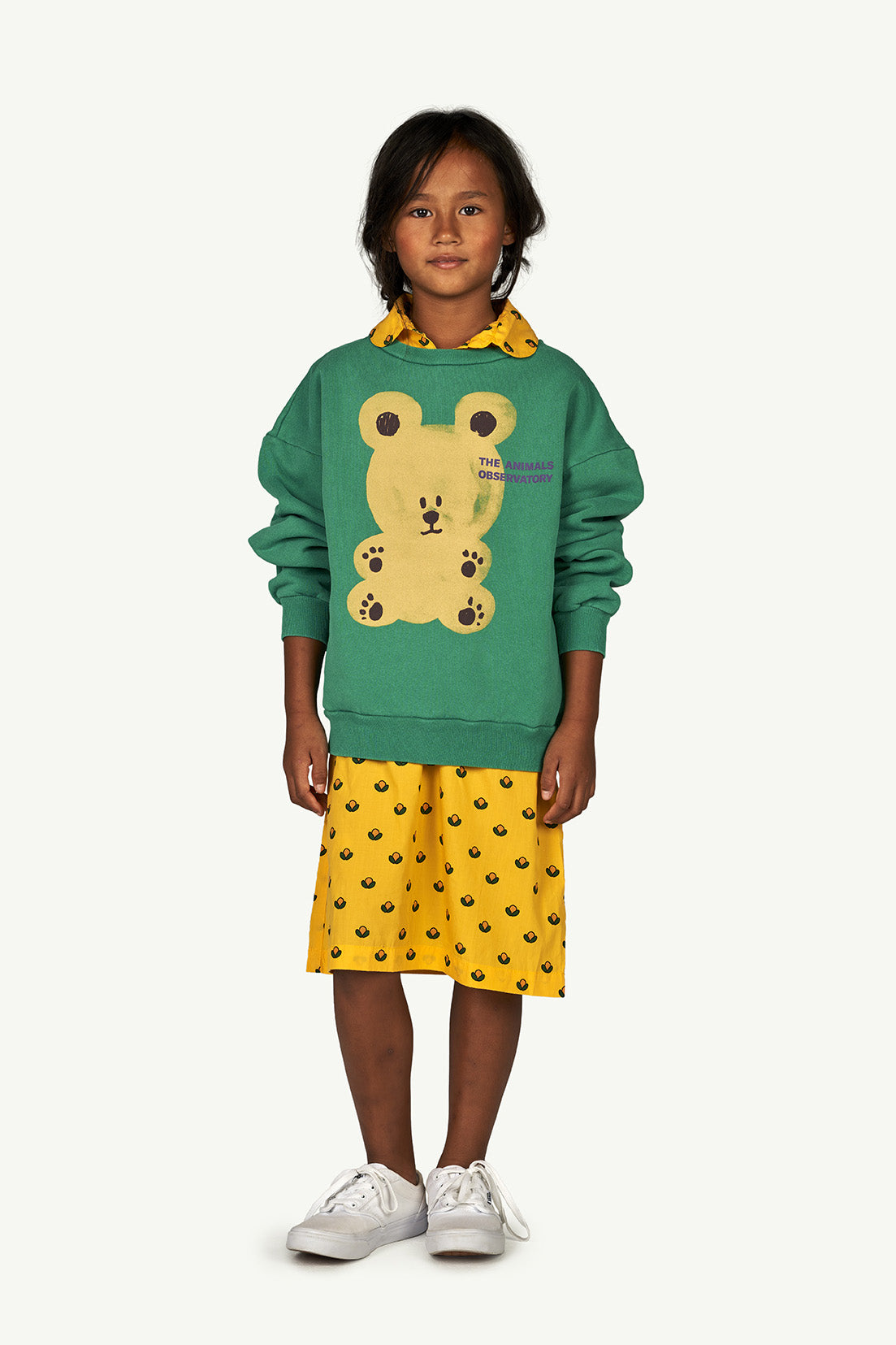 Boys & Girls Green Bear Printed Cotton Sweatshirt