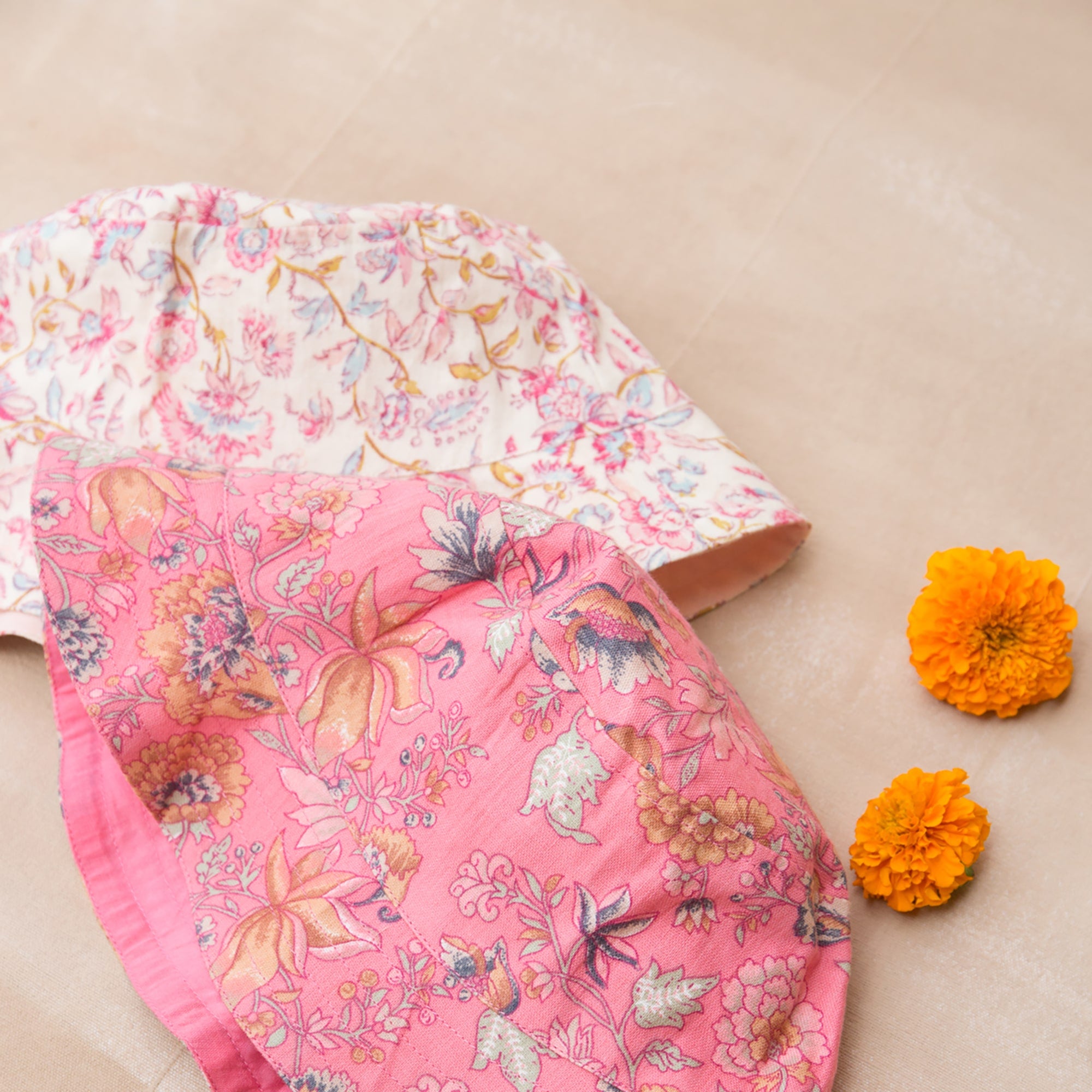 Girls White Floral Cotton Hat