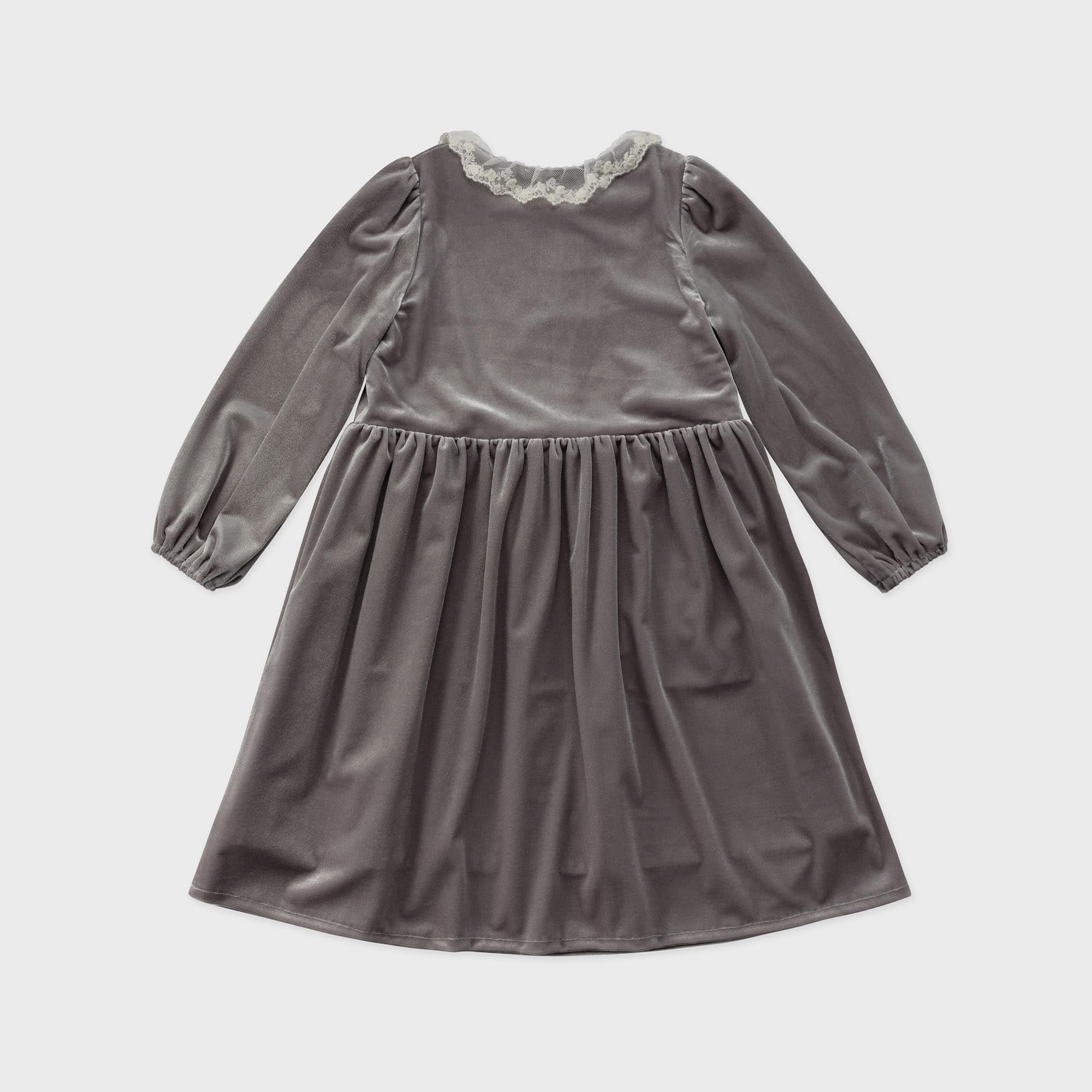 Girls Gray Velvet Dress