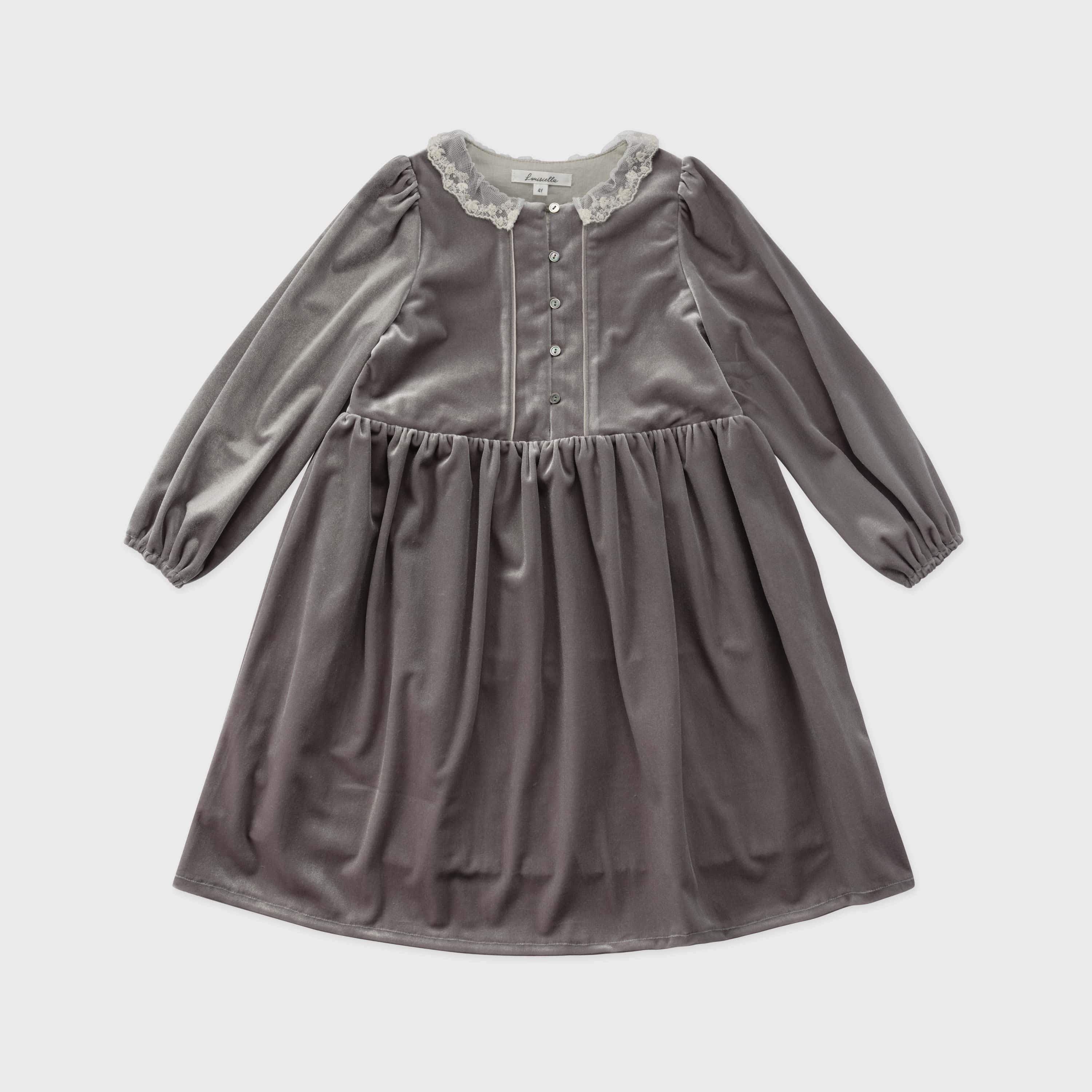 Girls Gray Velvet Dress