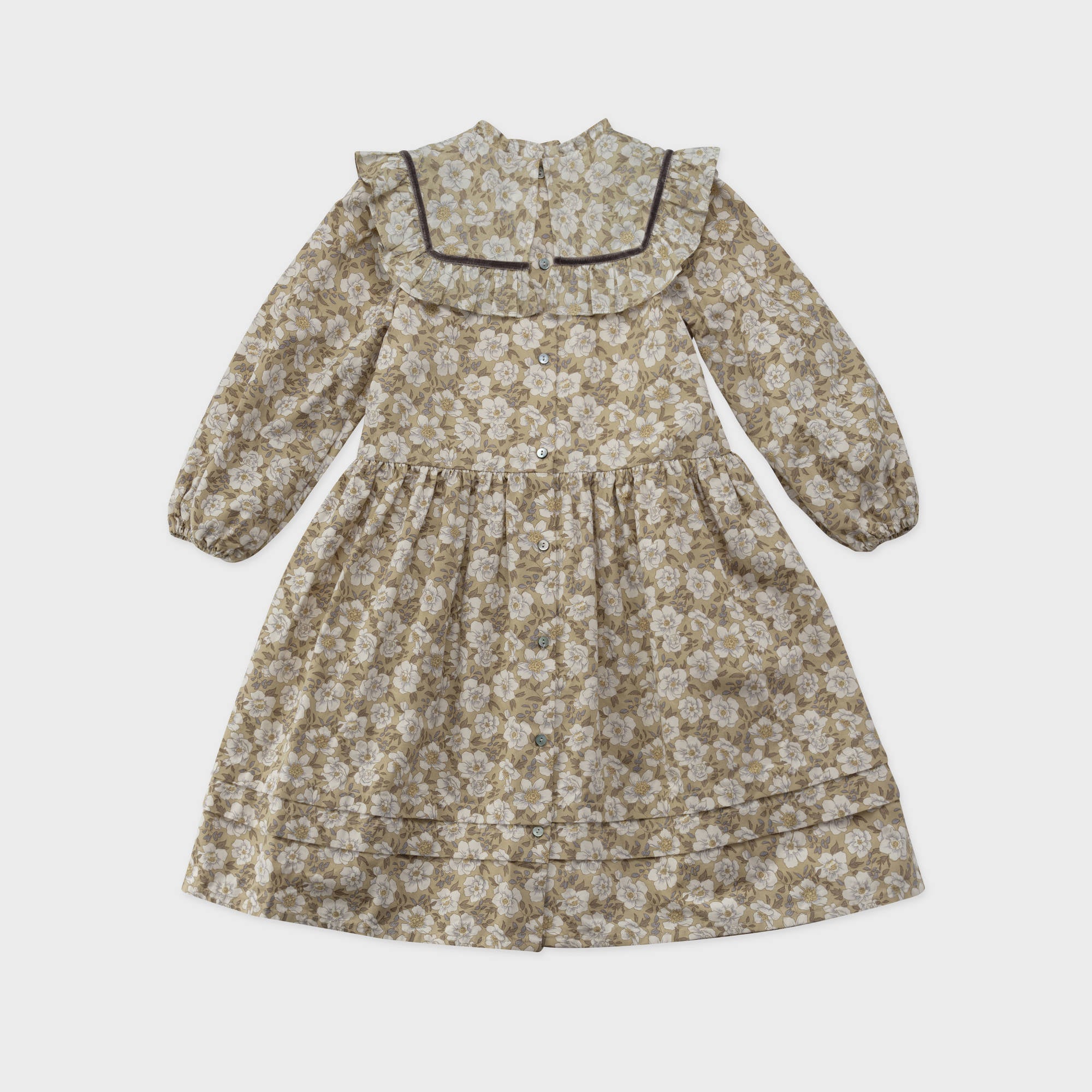 Girls Olive Floral Cotton Dress