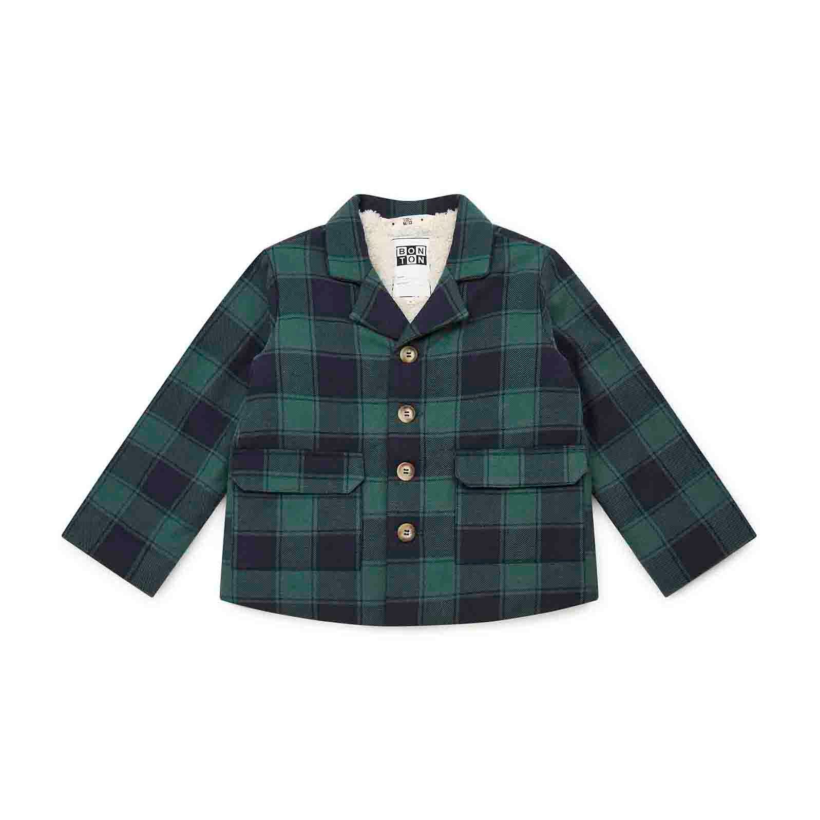 Boys Green Check Cotton Jacket