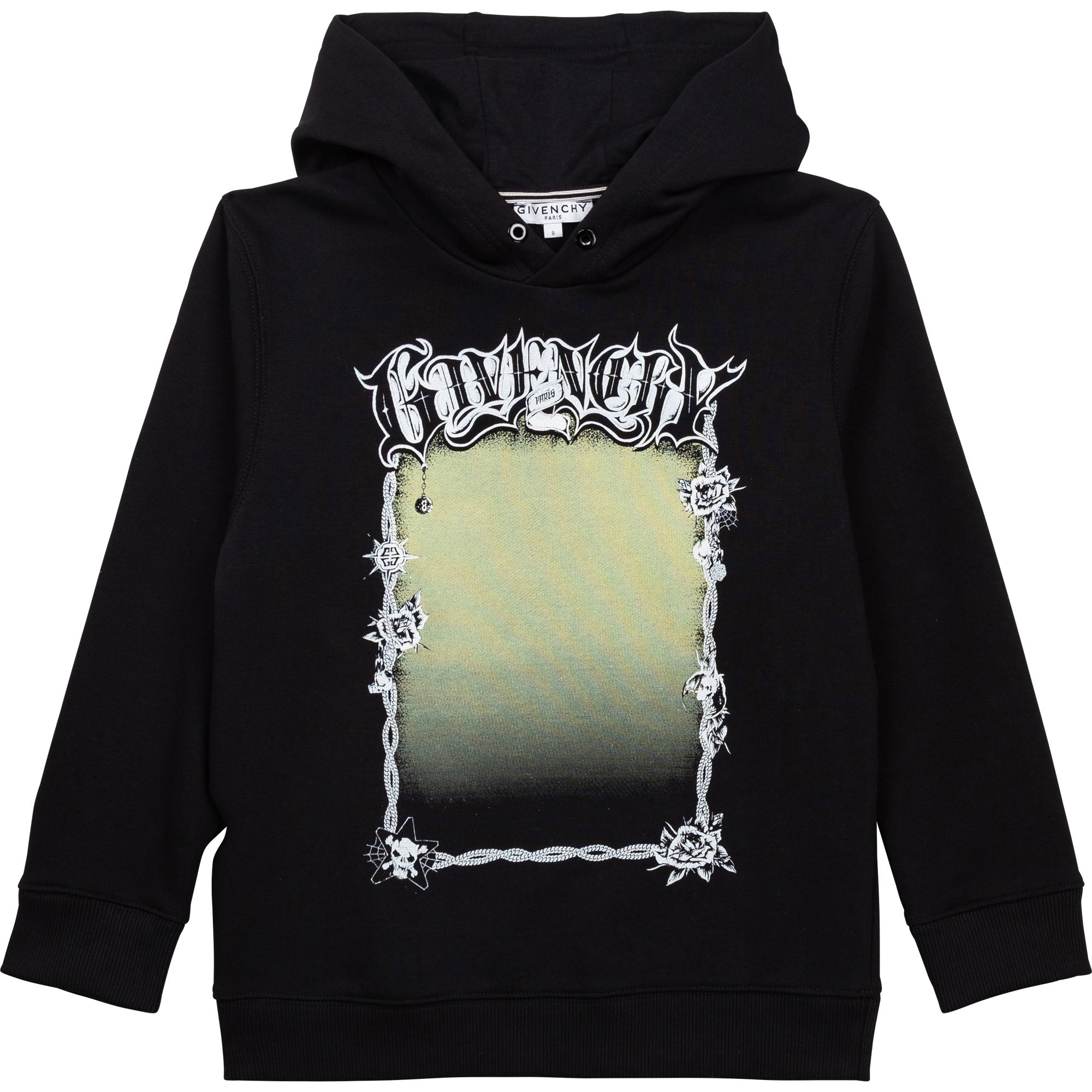 Boys Black Printed Hooded Sweatshirt