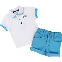 Baby Boys White & Blue Polo And Bermuda Set