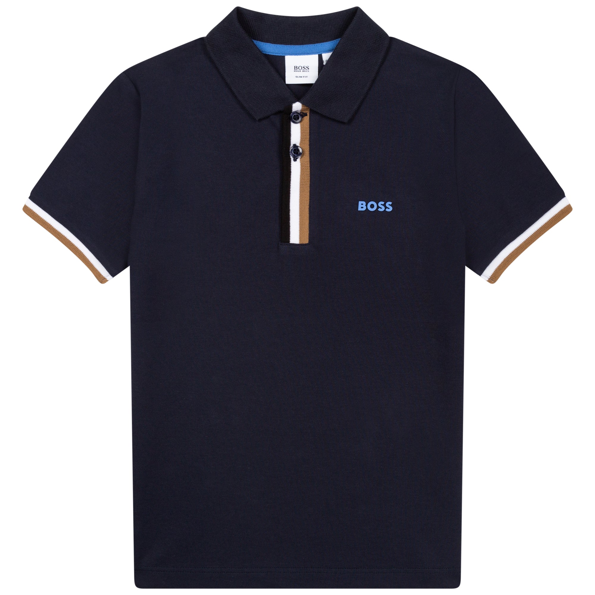 Boys Navy Blue Logo Cotton Polo Shirt