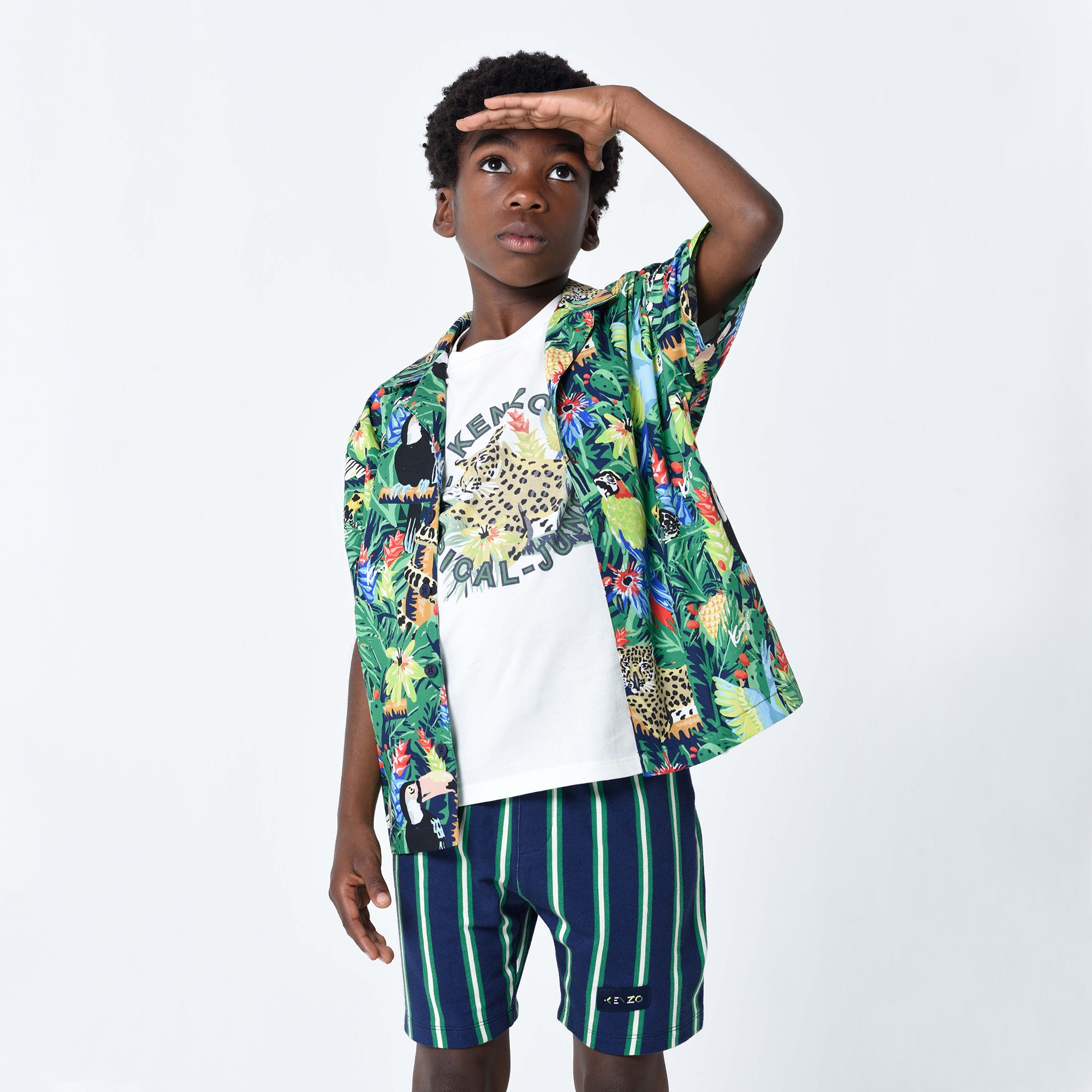 Boys Green Printing Cotton Shirt