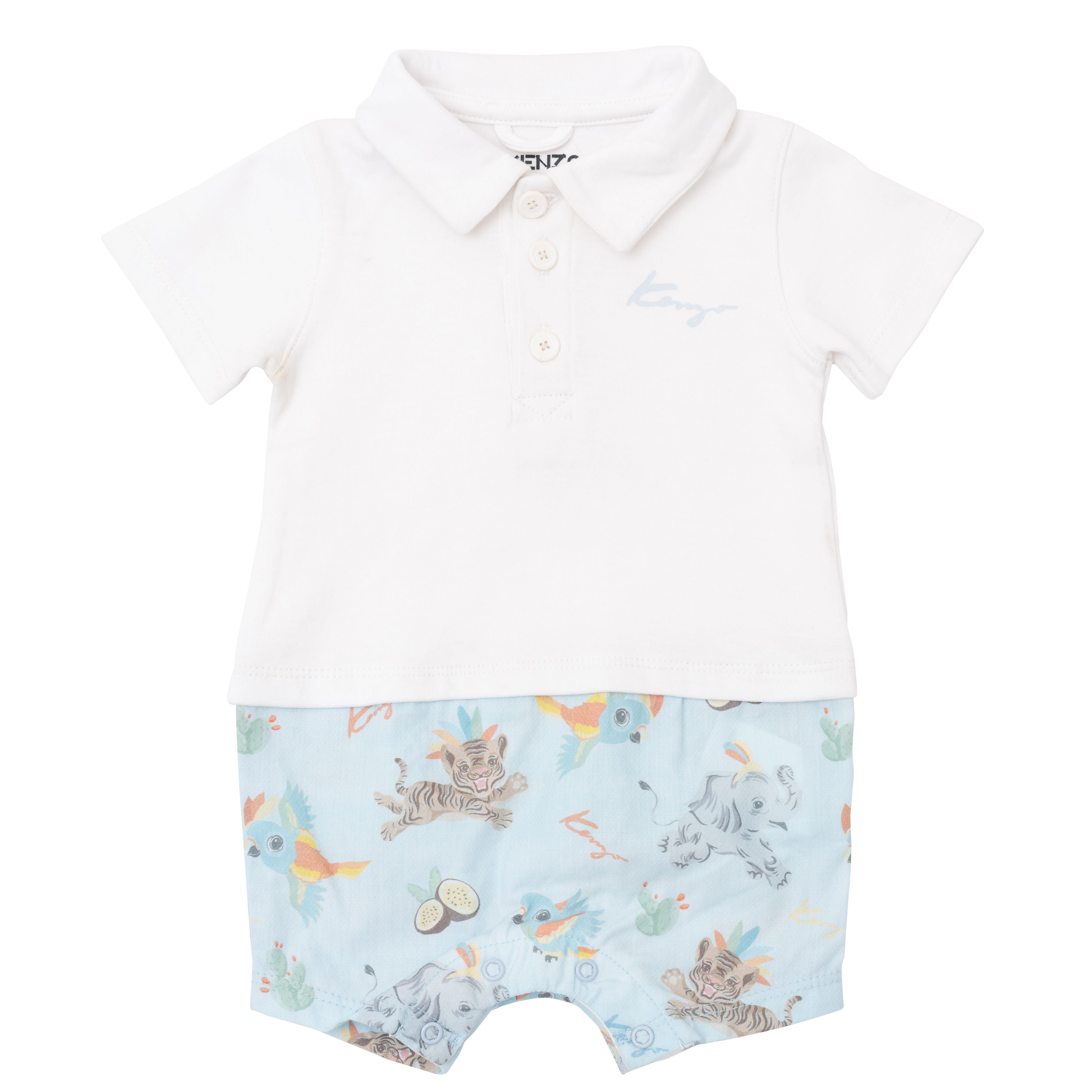 Baby Boys Blue Cotton Babysuit