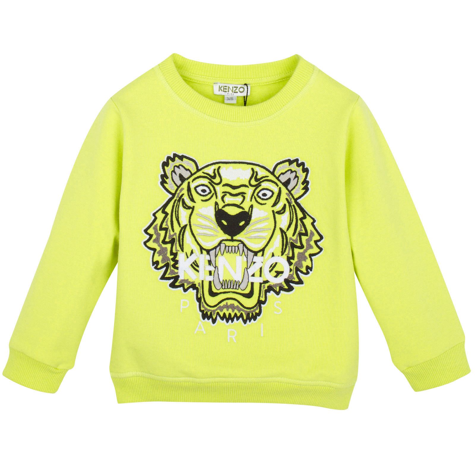 Boys Lime Green Tiger Embroidered Jersey Sweatshirt - CÉMAROSE | Children's Fashion Store