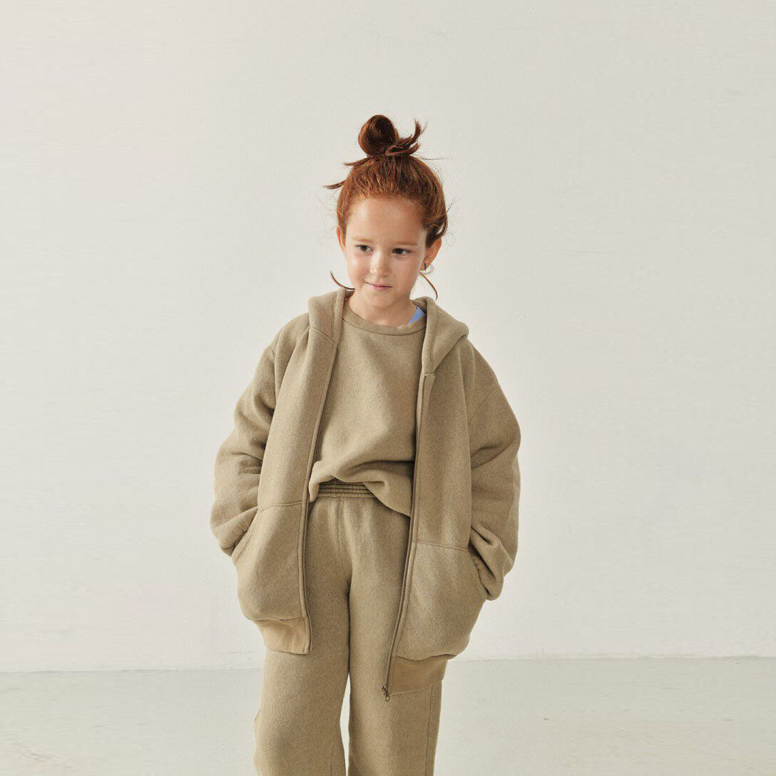 Boys & Girls Khaki Cotton Zip-Up Top