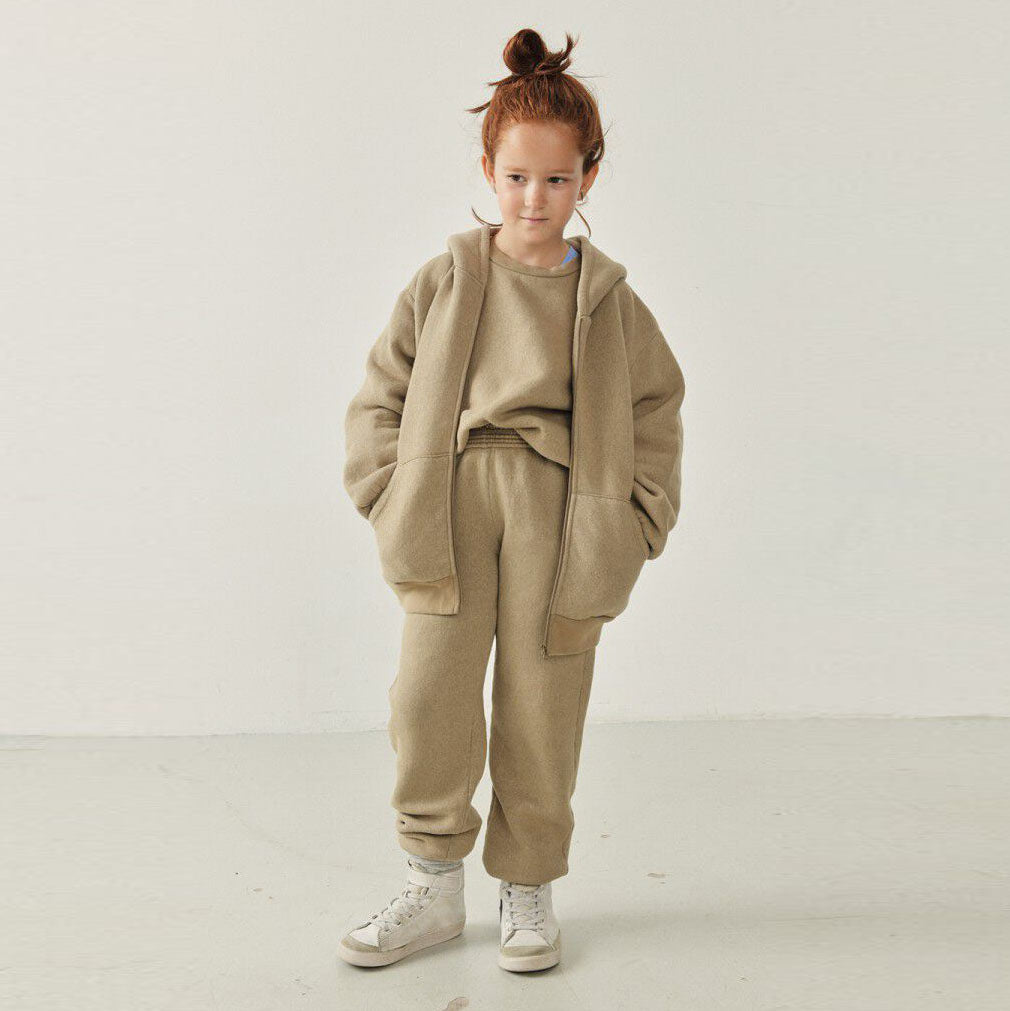 Boys & Girls Khaki Cotton Zip-Up Top