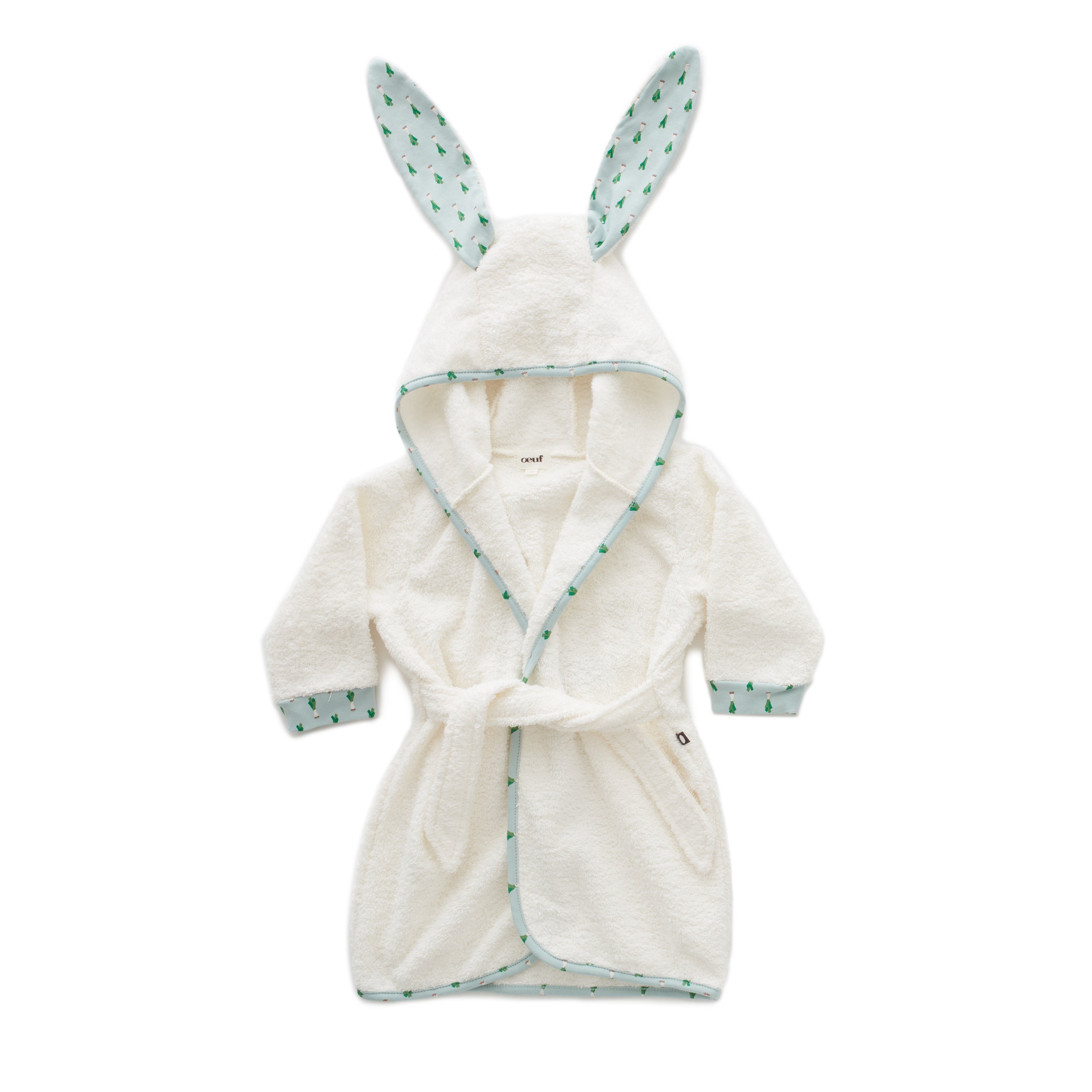 Boys & Girls White Leek Print Bunny Bathrobe