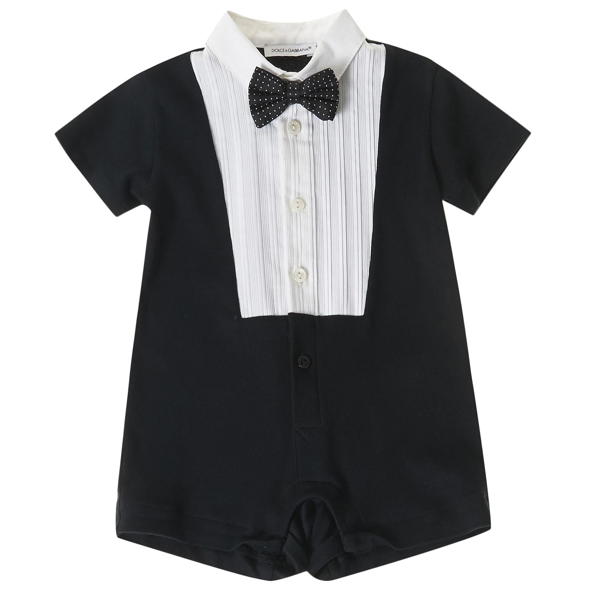 Baby Boys Black Bow Trims Cotton Short Babygrow