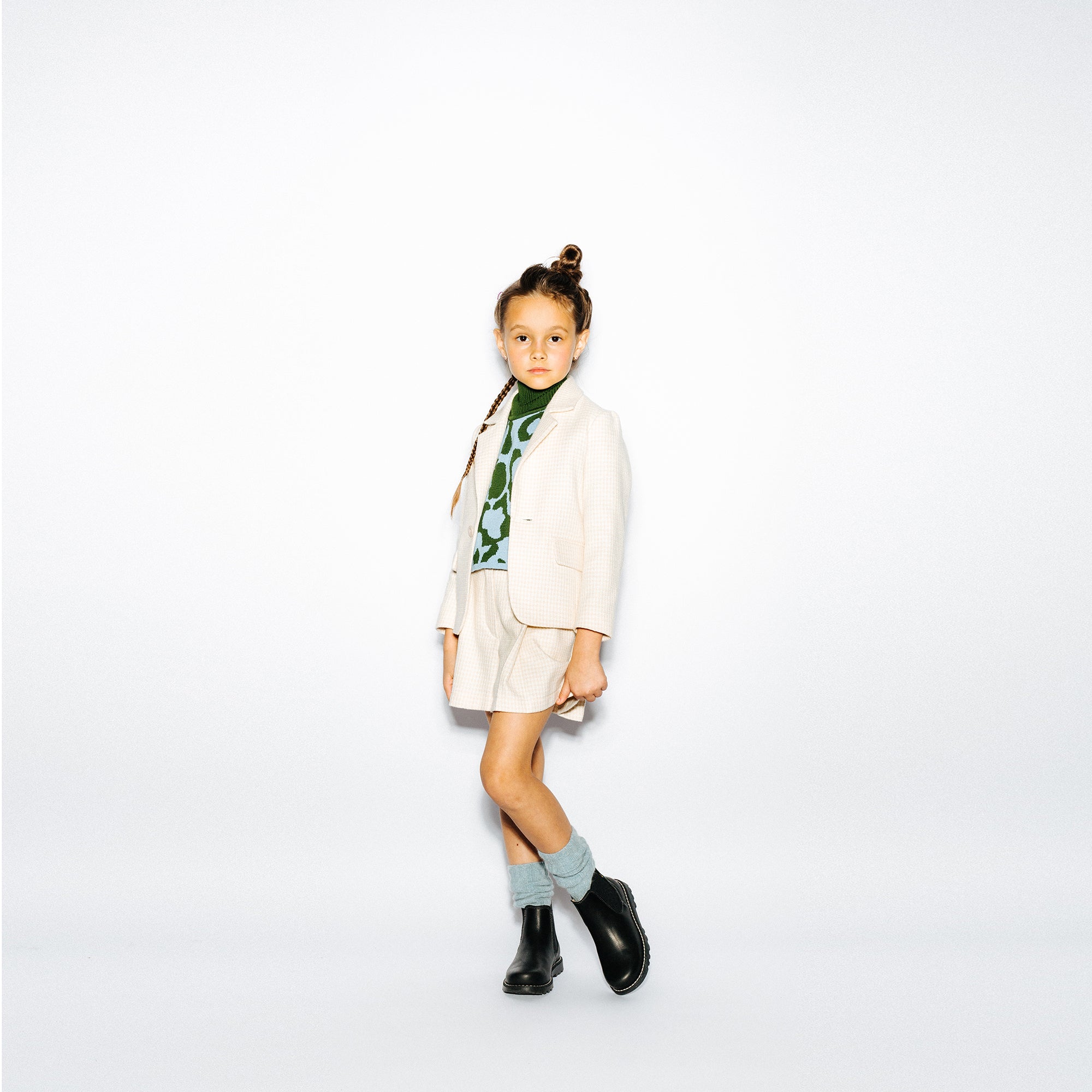 Girls White Check Cotton Shorts