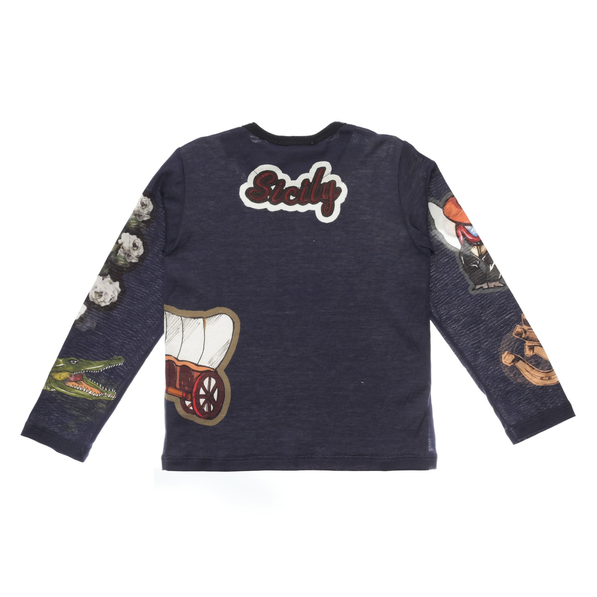 Baby Boys Navy Blue Sicilian Western Printed Cotton T-Shirt - CÉMAROSE | Children's Fashion Store - 2