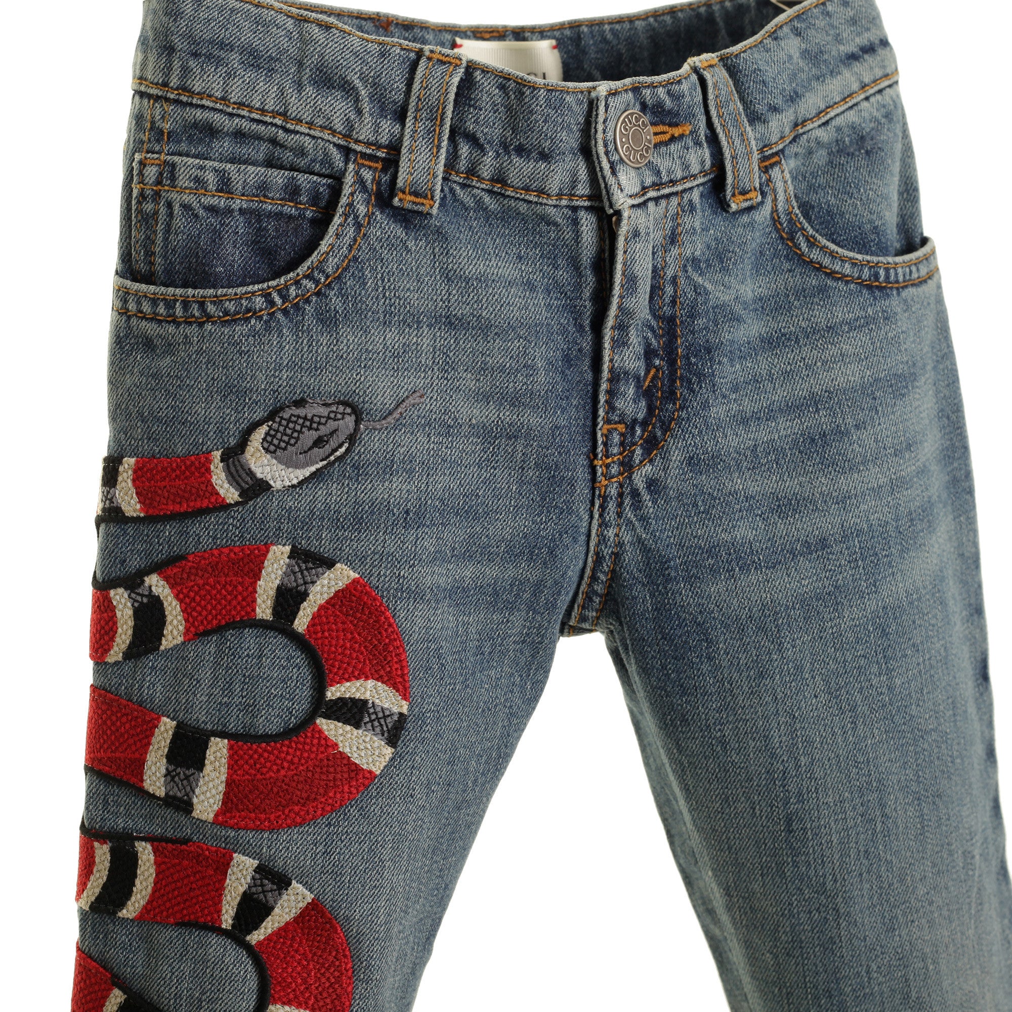 Boys Blue Denim Jeans With Embroidered Snake Trims - CÉMAROSE | Children's Fashion Store - 5