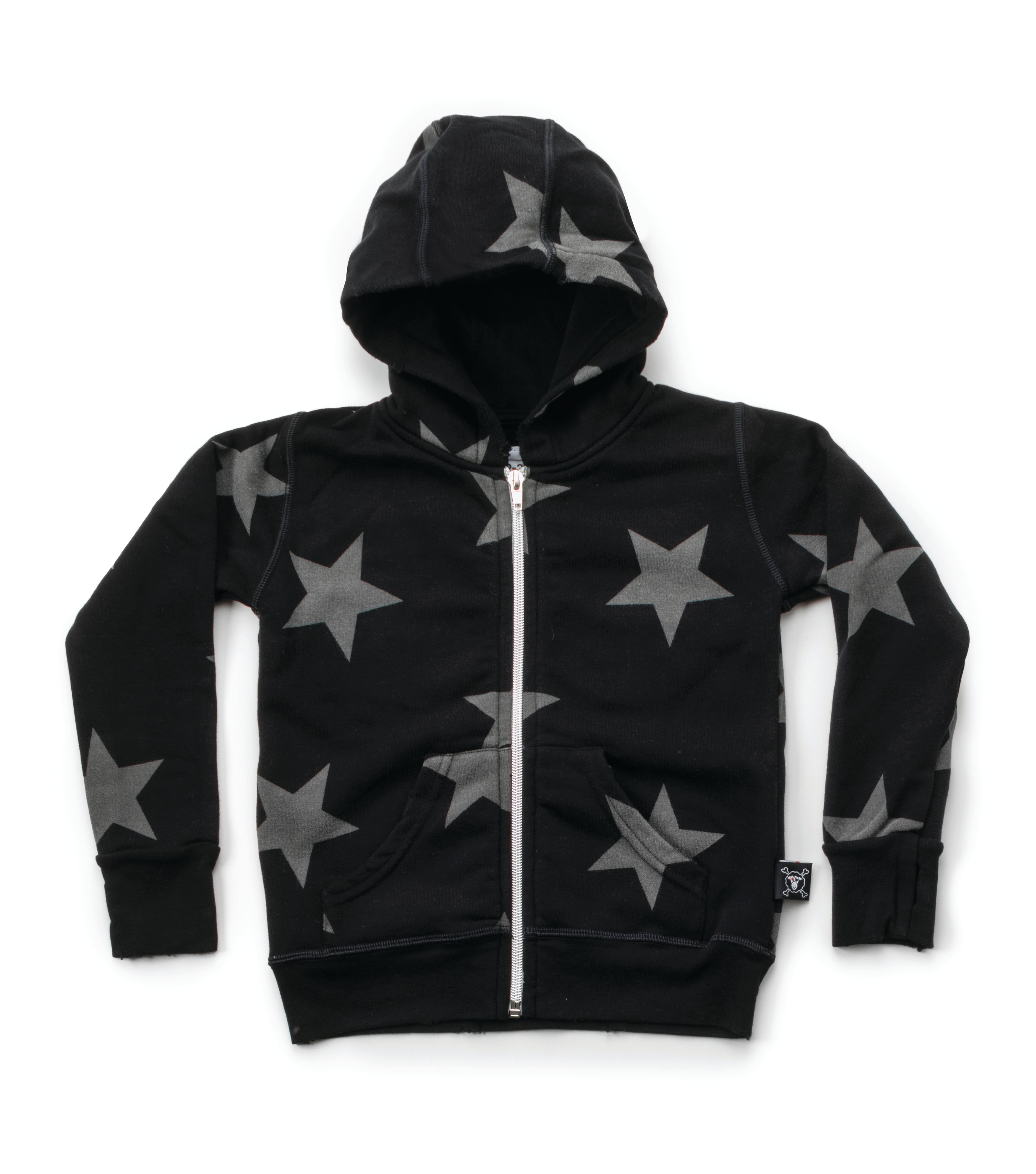 Baby Boys Black Cotton Star Zip Hoodie