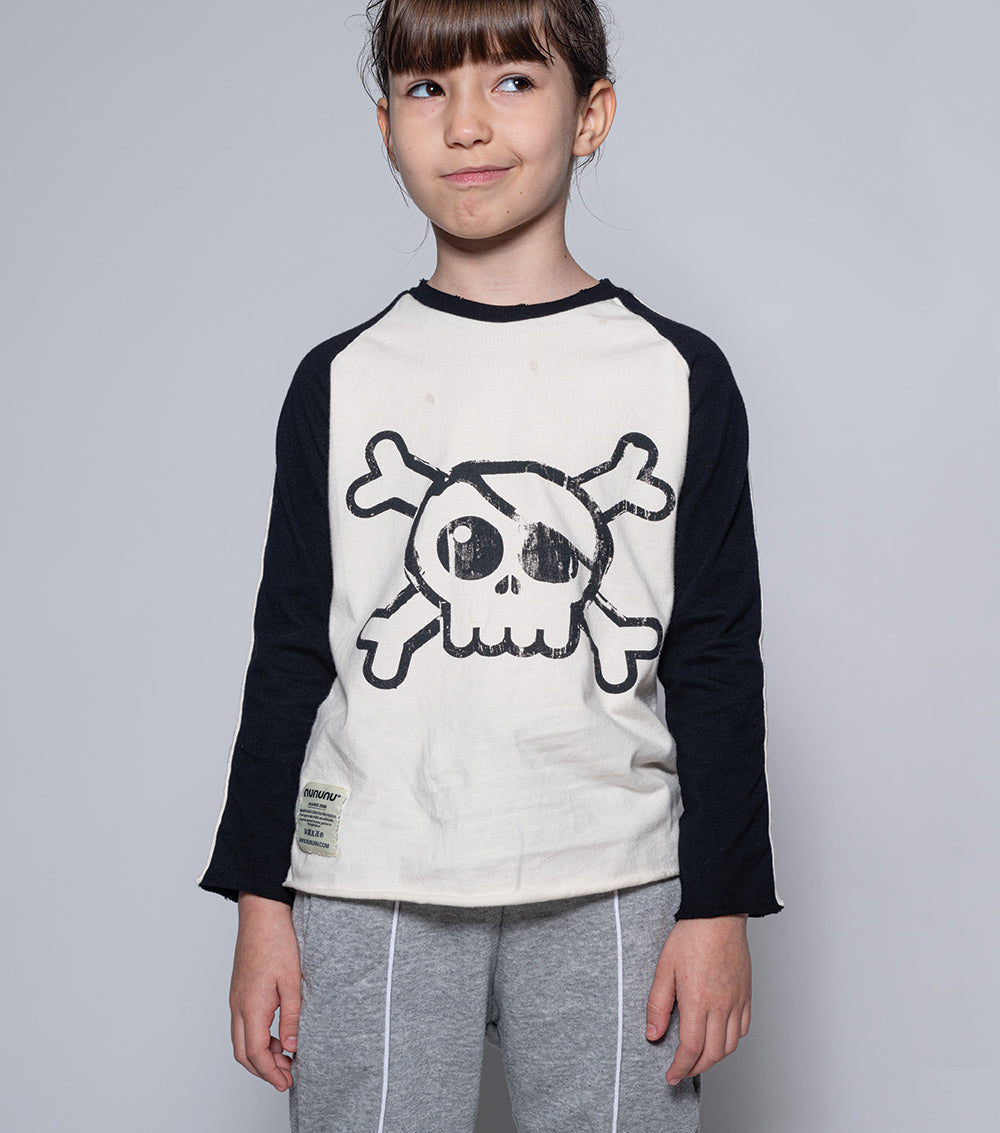 Boys & Girls White Skull Printed Cotton T-Shirt