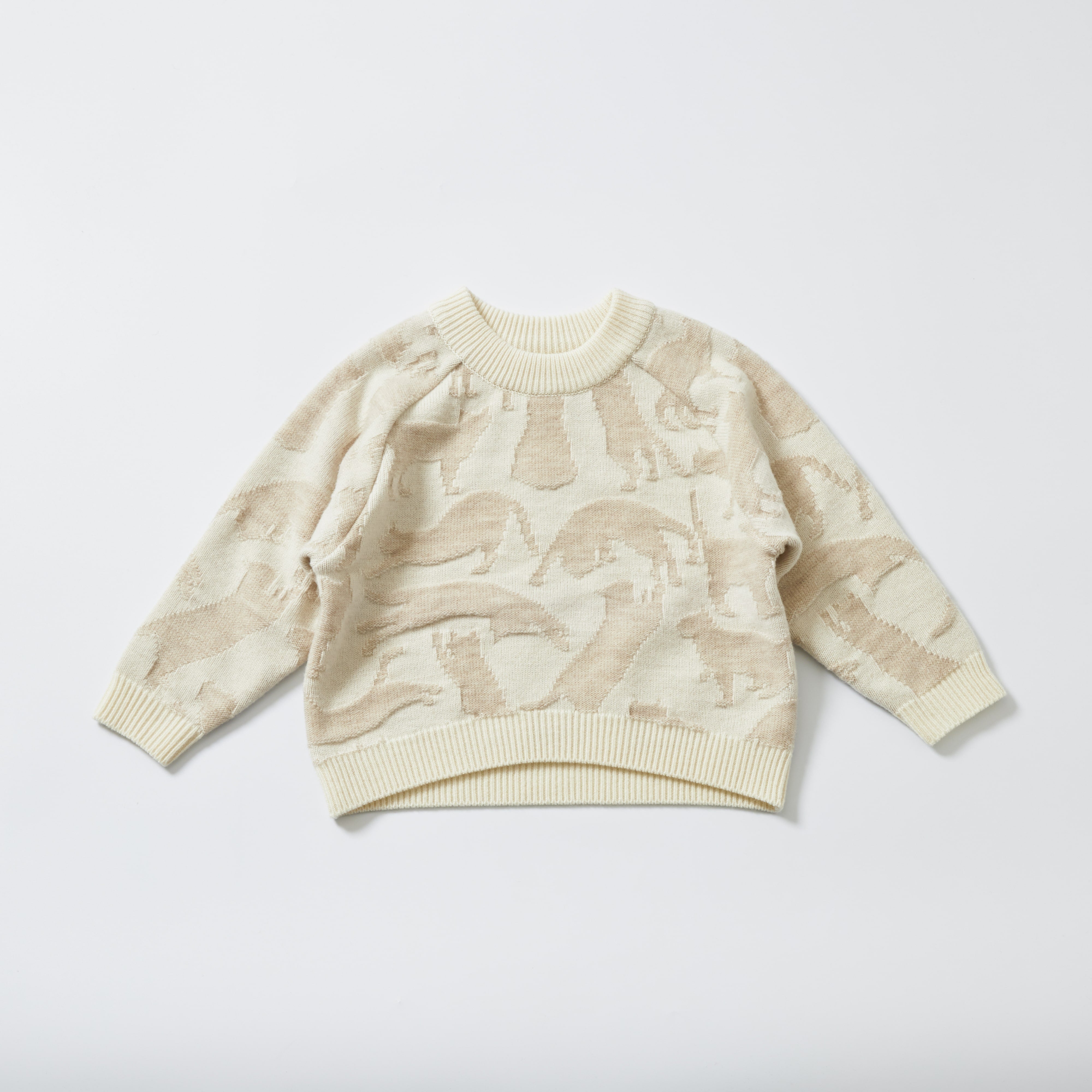 Girls White Printed Wool Sweater